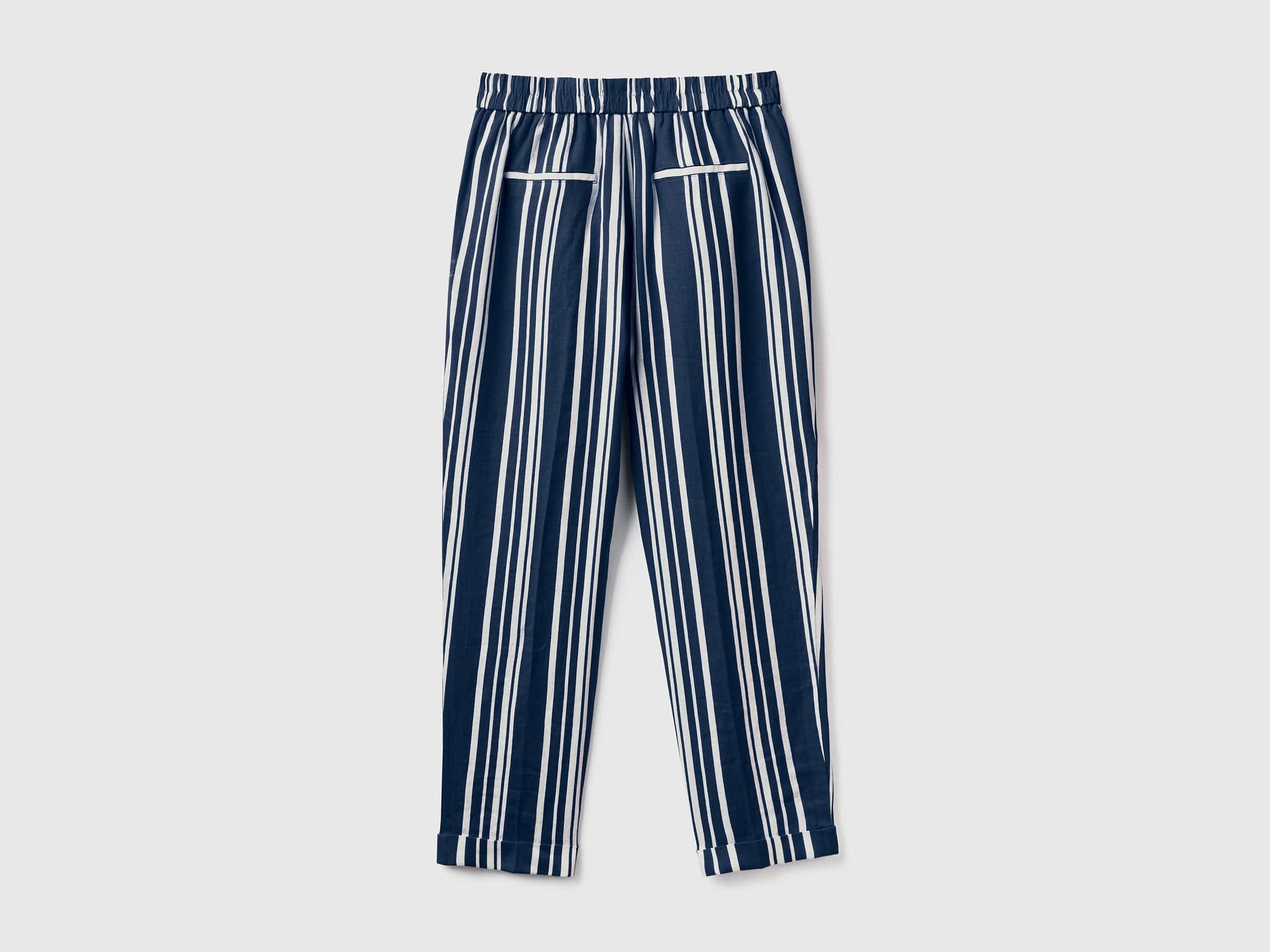 يونايتد كولورز اوف بينيتون بنطلون نسائي منقوش من الكتان الخالص