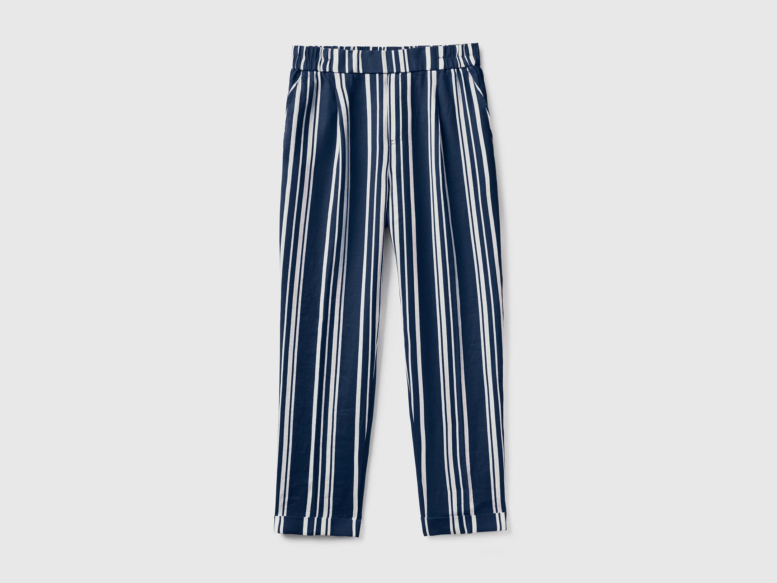 يونايتد كولورز اوف بينيتون بنطلون نسائي منقوش من الكتان الخالص