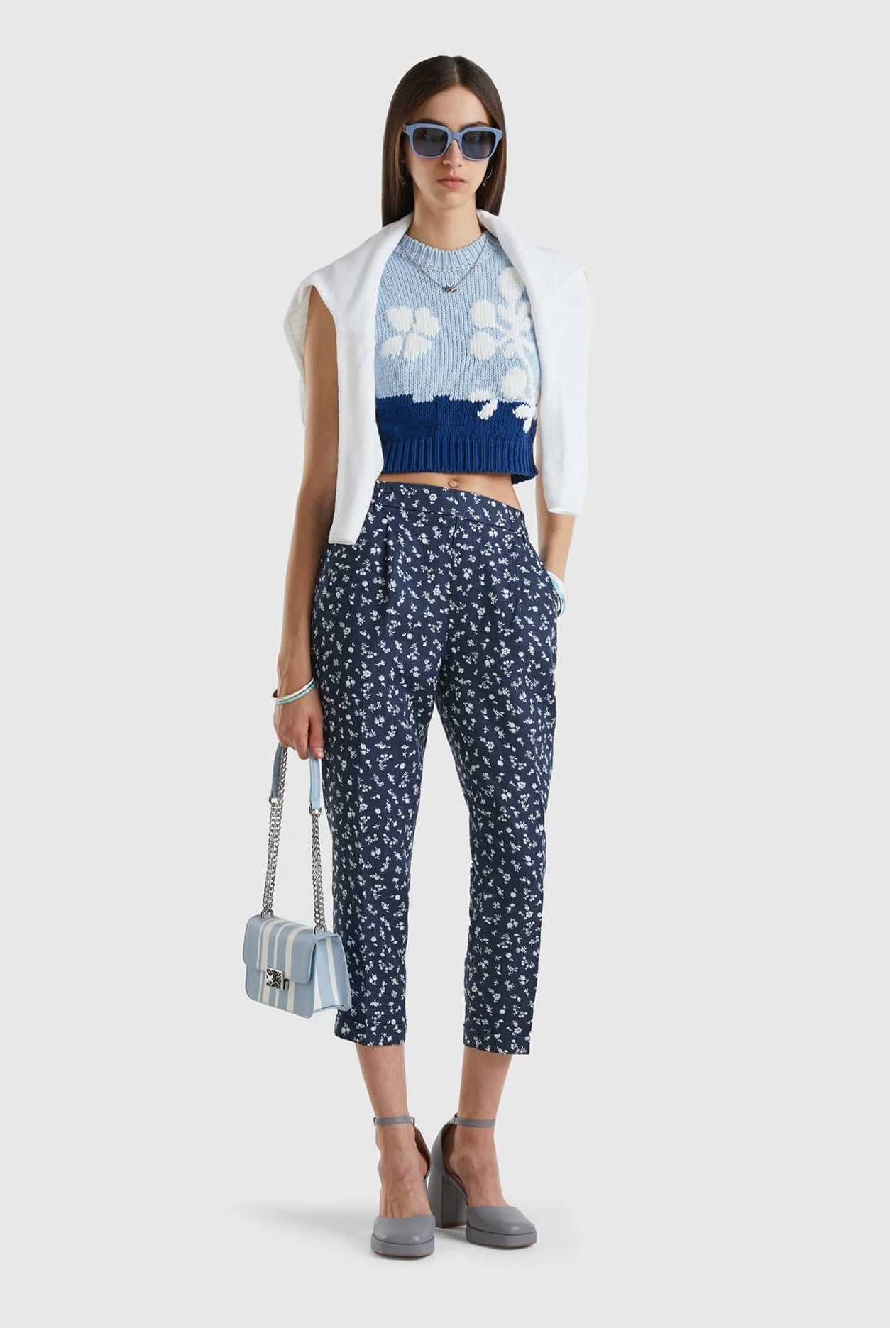 يونايتد كولورز اوف بينيتون بنطلون نسائي منقوش من الكتان الخالص