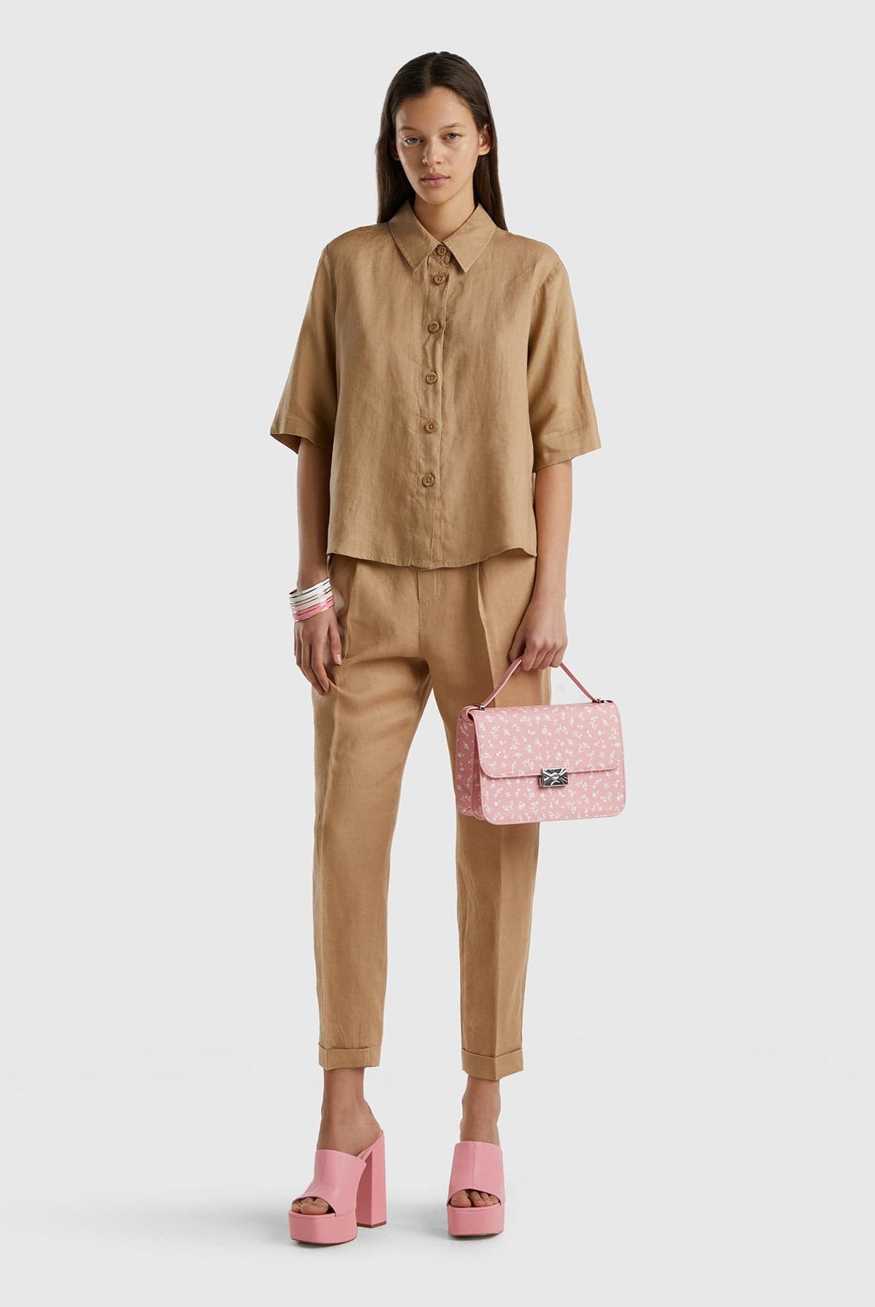 يونايتد كولورز اوف بينيتون قميص قصير من الكتان الخالص