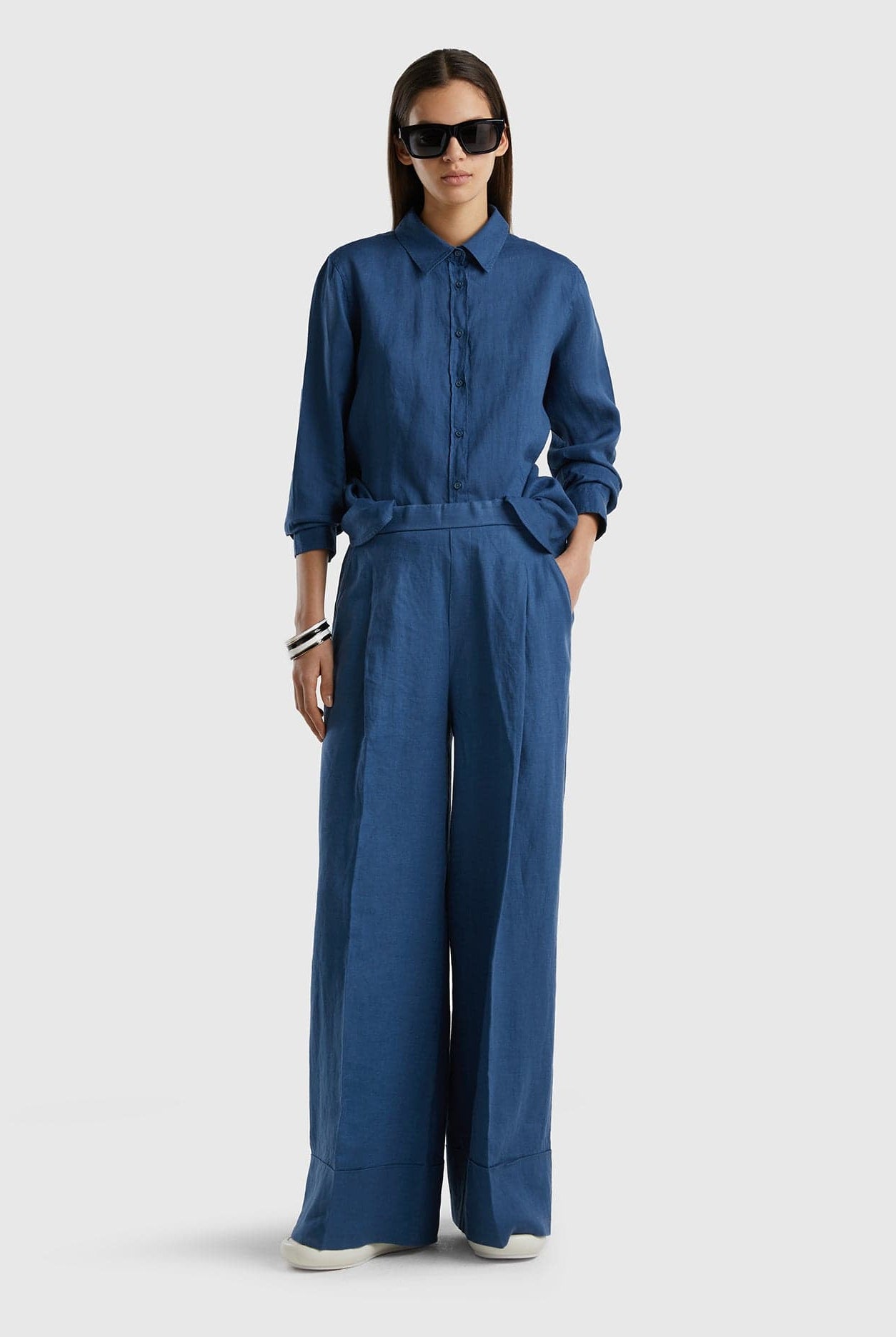 يونايتد كولورز اوف بينيتون قميص طويل من الكتان الخالص