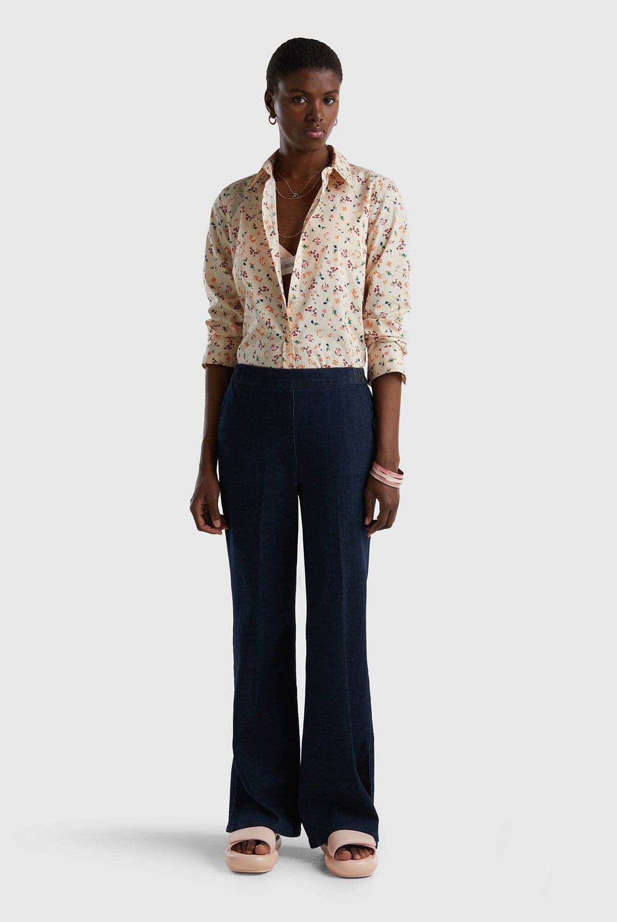 يونايتد كولورز اوف بينيتون قميص مطبوع ناعم كم طويل نسائي