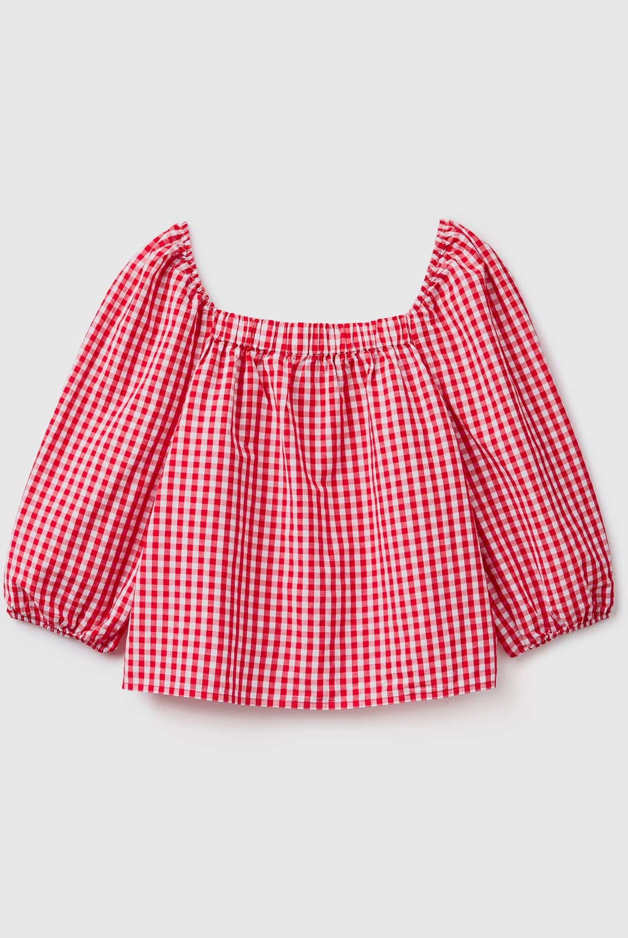 يونايتد كولورز اوف بينيتون بلوزة فيشي كتان مربعات أكمام بف نسائي