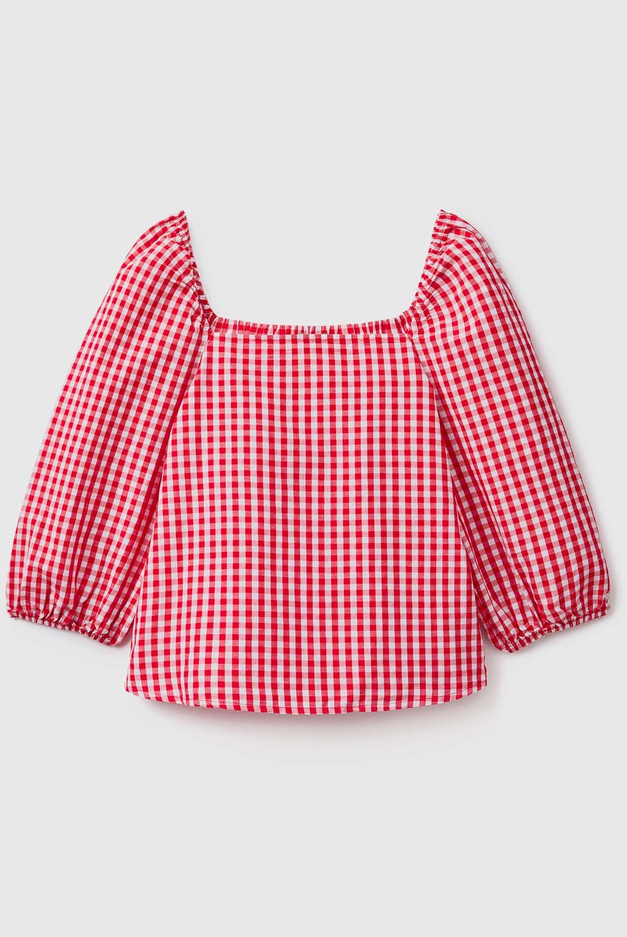 يونايتد كولورز اوف بينيتون بلوزة فيشي كتان مربعات أكمام بف نسائي