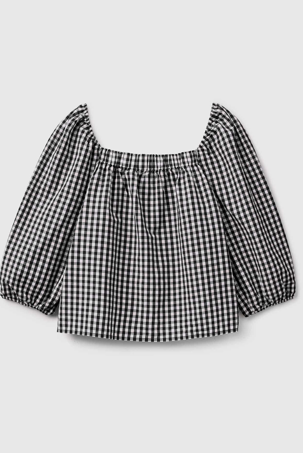 يونايتد كولورز اوف بينيتون بلوزة فيشي كتان مربعات أكمام بف نسائي