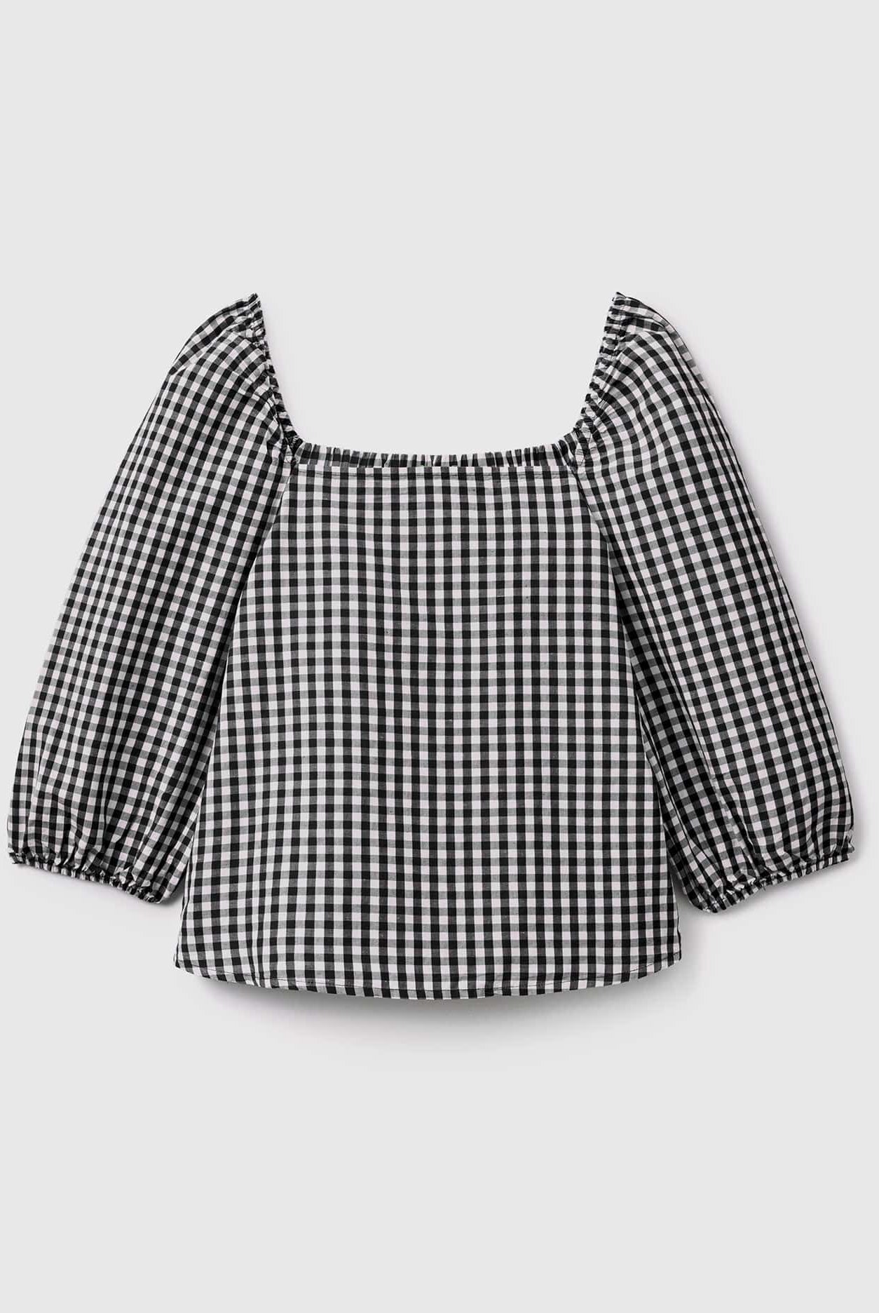 يونايتد كولورز اوف بينيتون بلوزة فيشي كتان مربعات أكمام بف نسائي