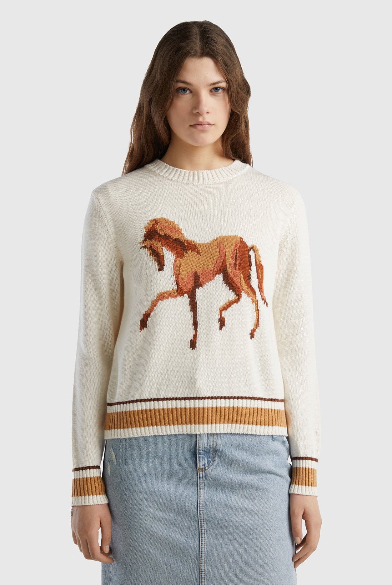 يونايتد كولورز اوف بينيتون بلوفر برسمة حصان أمامية كم طويل نسائي