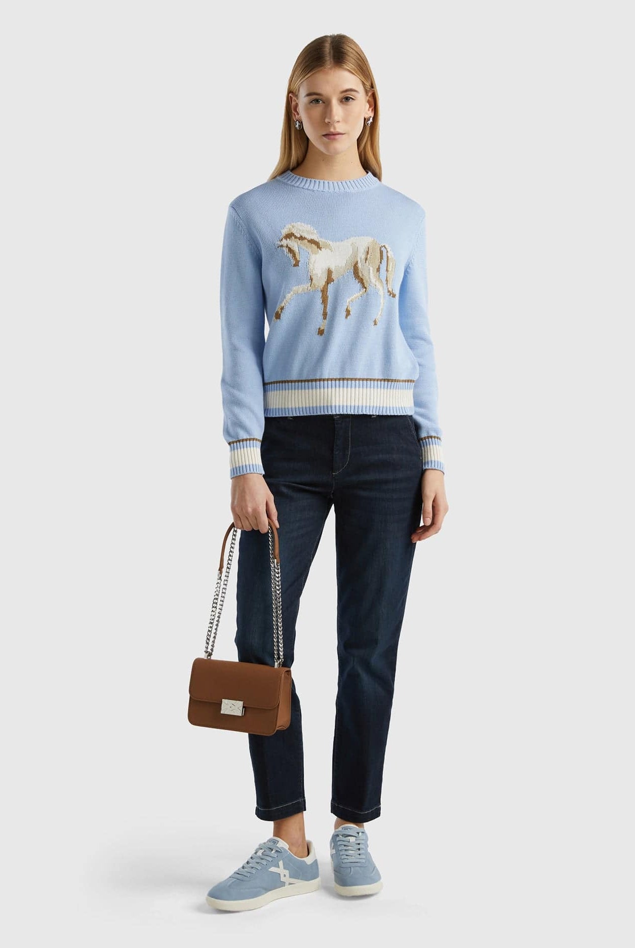 يونايتد كولورز اوف بينيتون بلوفر برسمة حصان أمامية كم طويل نسائي