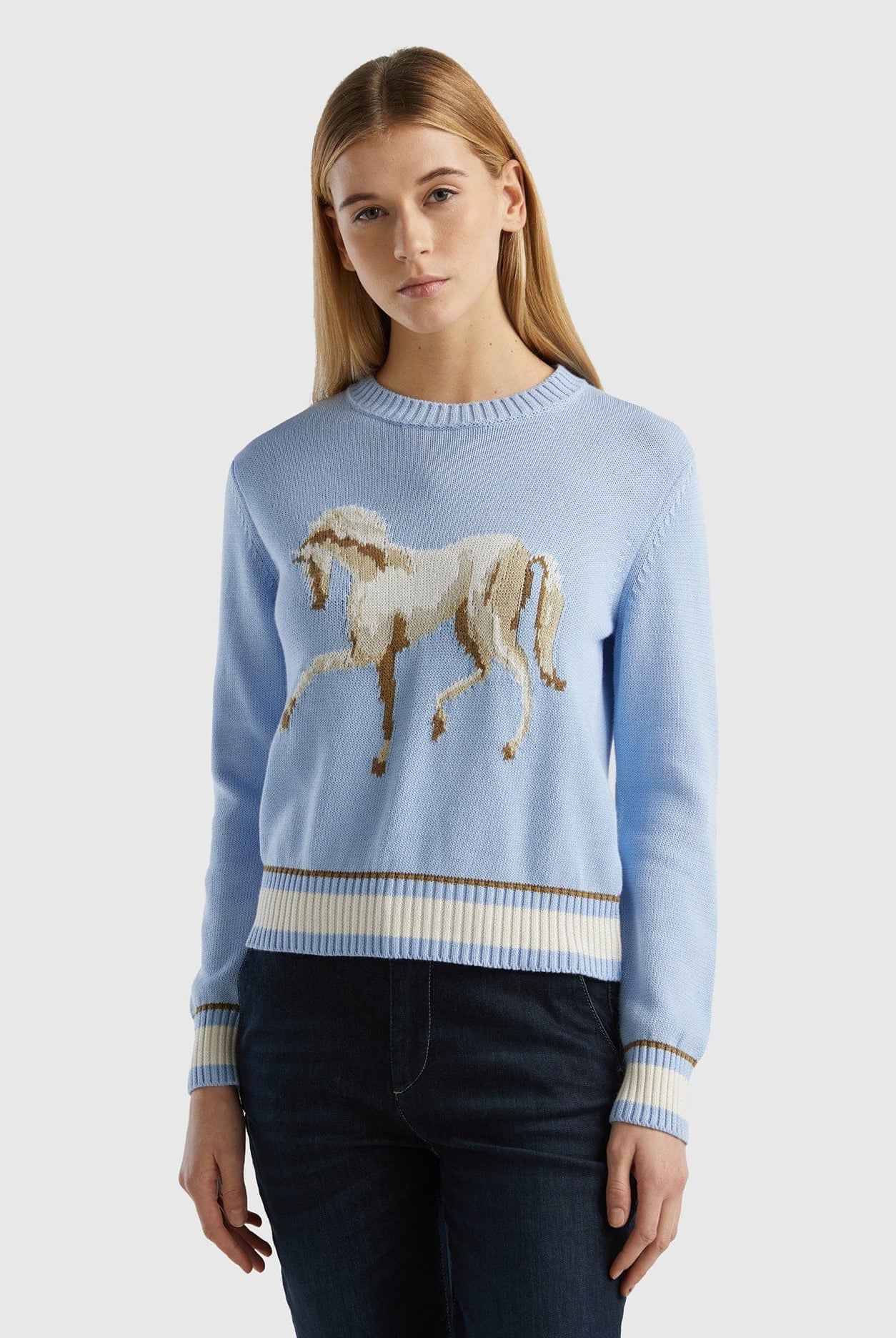 يونايتد كولورز اوف بينيتون بلوفر برسمة حصان أمامية كم طويل نسائي