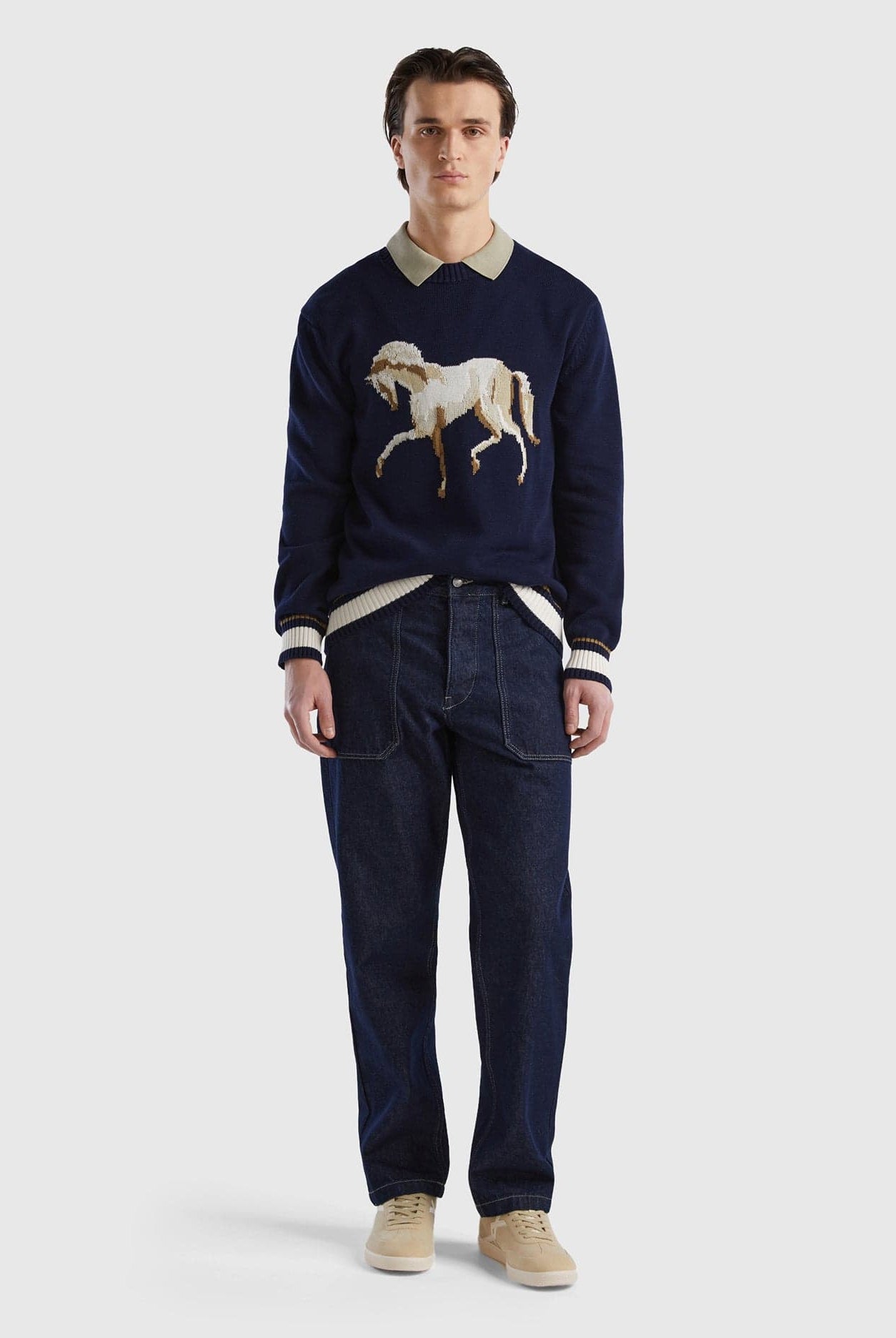 يونايتد كولورز اوف بينيتون بلوفر برسمة حصان كم طويل رجالي