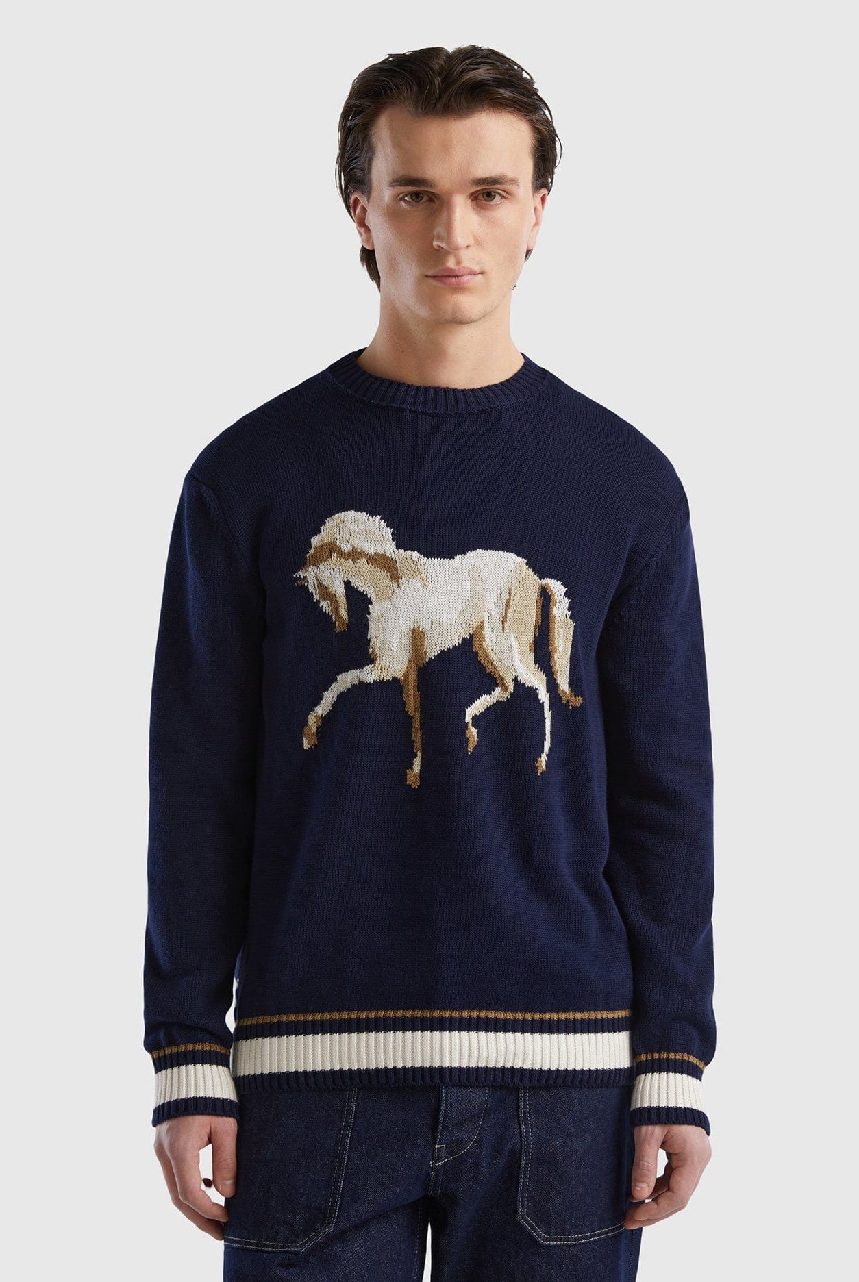 يونايتد كولورز اوف بينيتون بلوفر برسمة حصان كم طويل رجالي