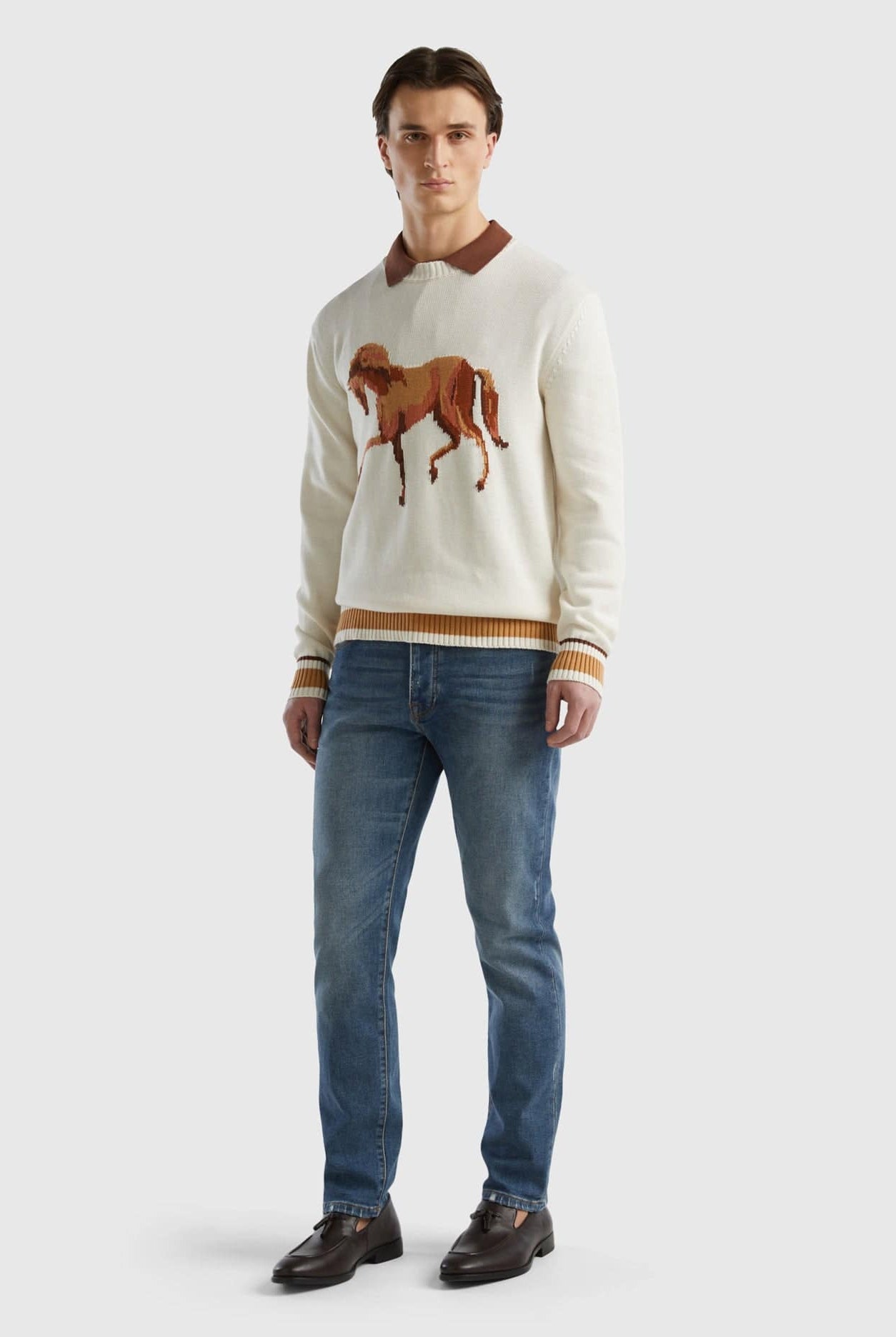 يونايتد كولورز اوف بينيتون بلوفر برسمة حصان كم طويل رجالي