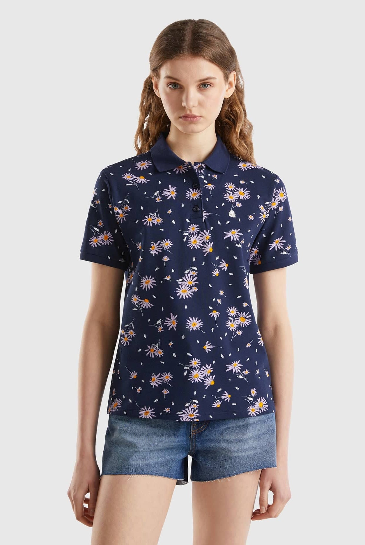 يونايتد كولورز اوف بينيتون تيشيرت بولو قطن مطاطي بتطريز لوجو على الصدر