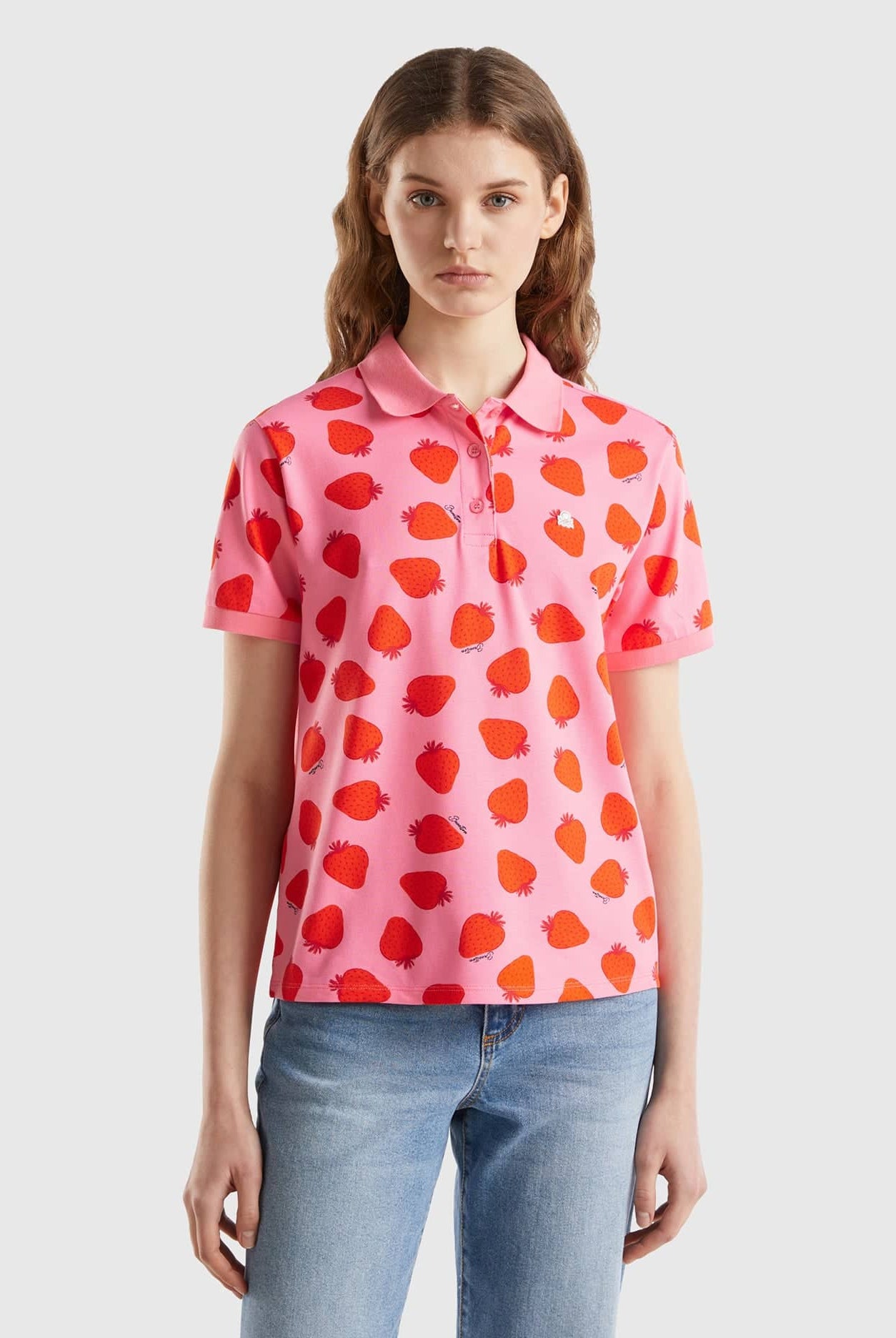 يونايتد كولورز اوف بينيتون تيشيرت بولو قطن مطاطي بتطريز لوجو على الصدر