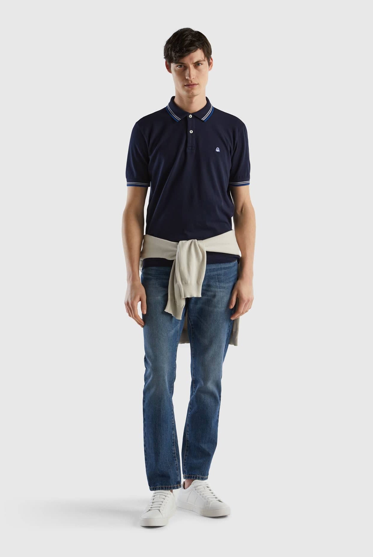 يونايتد كولورز اوف بينيتون تيشيرت بولو شبابي قطن مطاطي بأكمام قصيرة