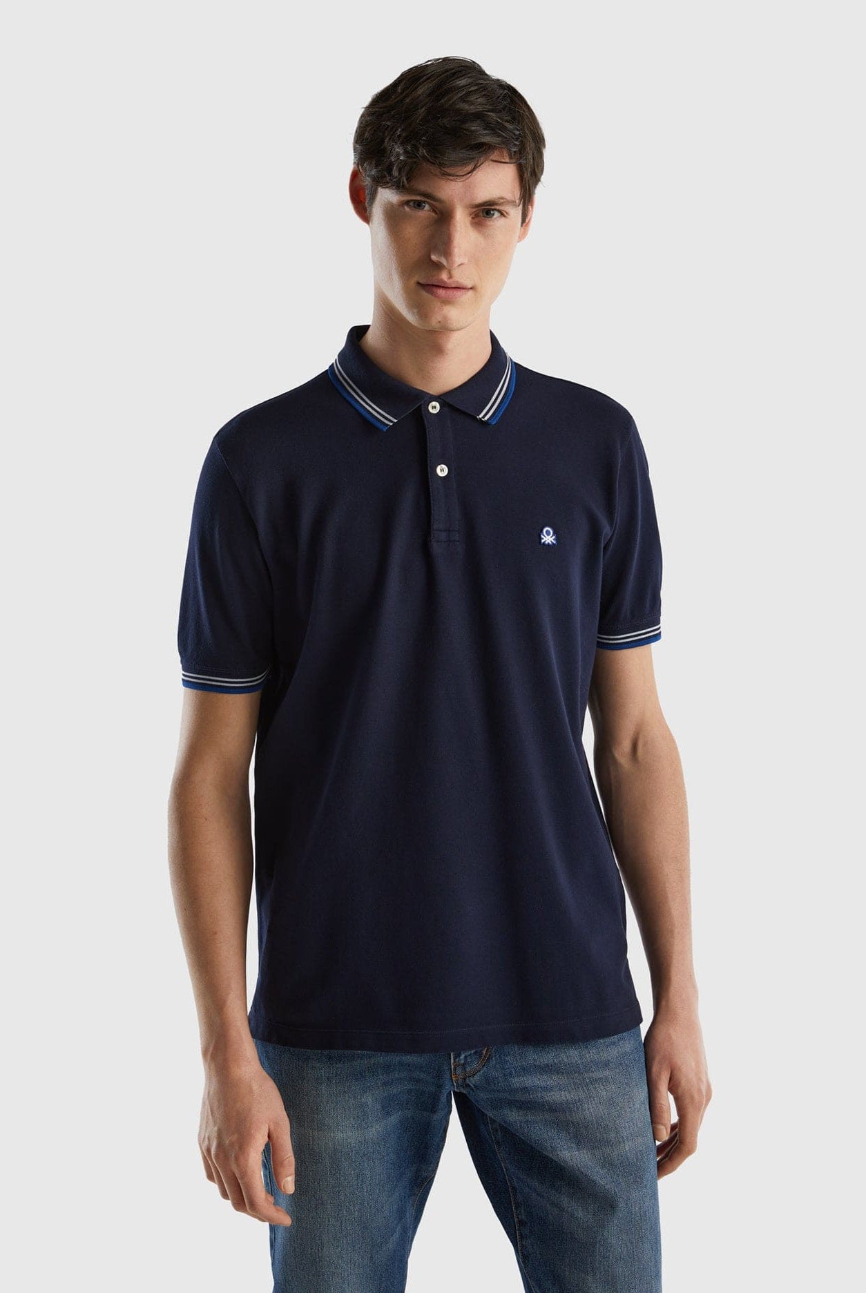 يونايتد كولورز اوف بينيتون تيشيرت بولو شبابي قطن مطاطي بأكمام قصيرة