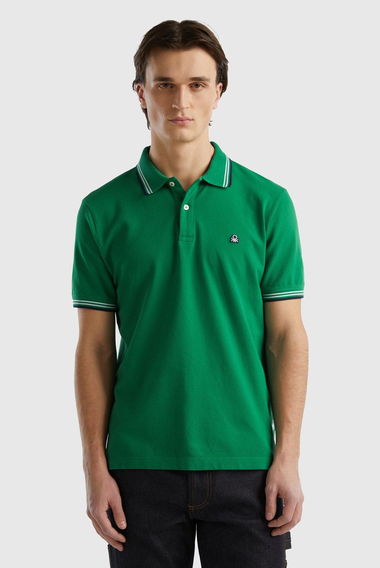 يونايتد كولورز اوف بينيتون تيشيرت بولو شبابي قطن مطاطي بأكمام قصيرة