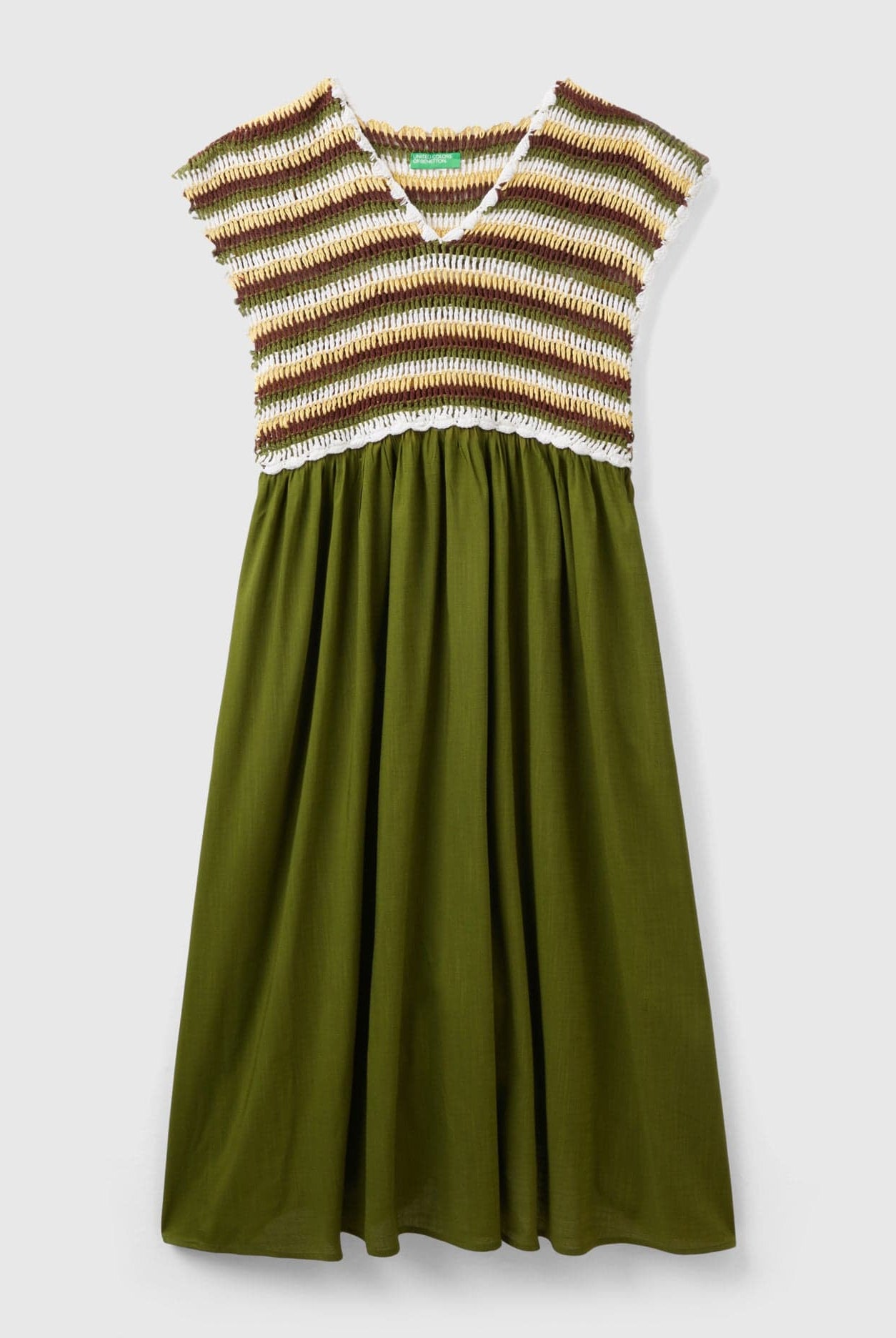 يونايتد كولورز اوف بينيتون فستان نسائي ميدي بدون اكمام ورقبة شكل v مطرز من الاعلى