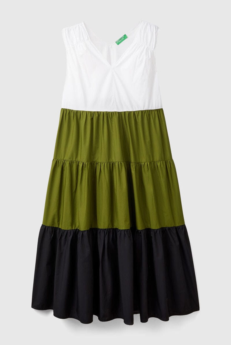 يونايتد كولورز اوف بينيتون فستان نسائي ميدي بدون اكمام ورقبة شكل v