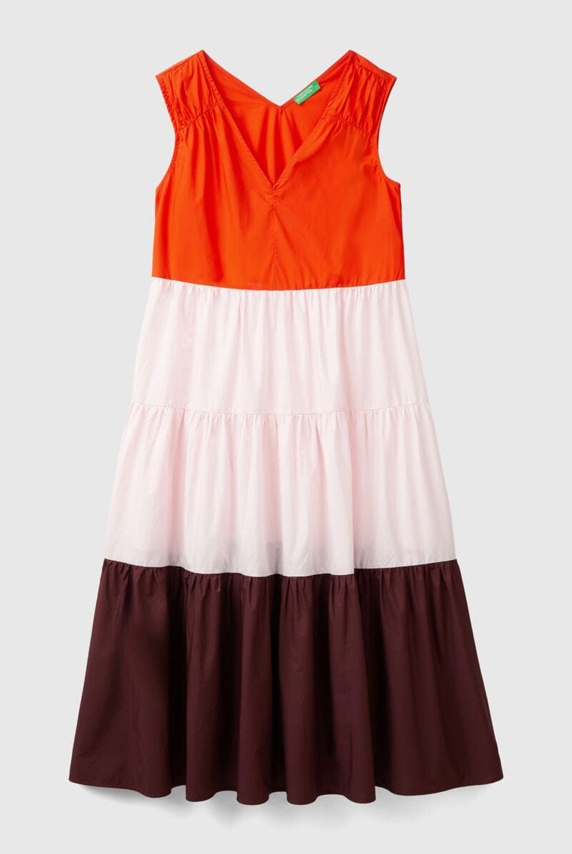 يونايتد كولورز اوف بينيتون فستان نسائي ميدي بدون اكمام ورقبة شكل v