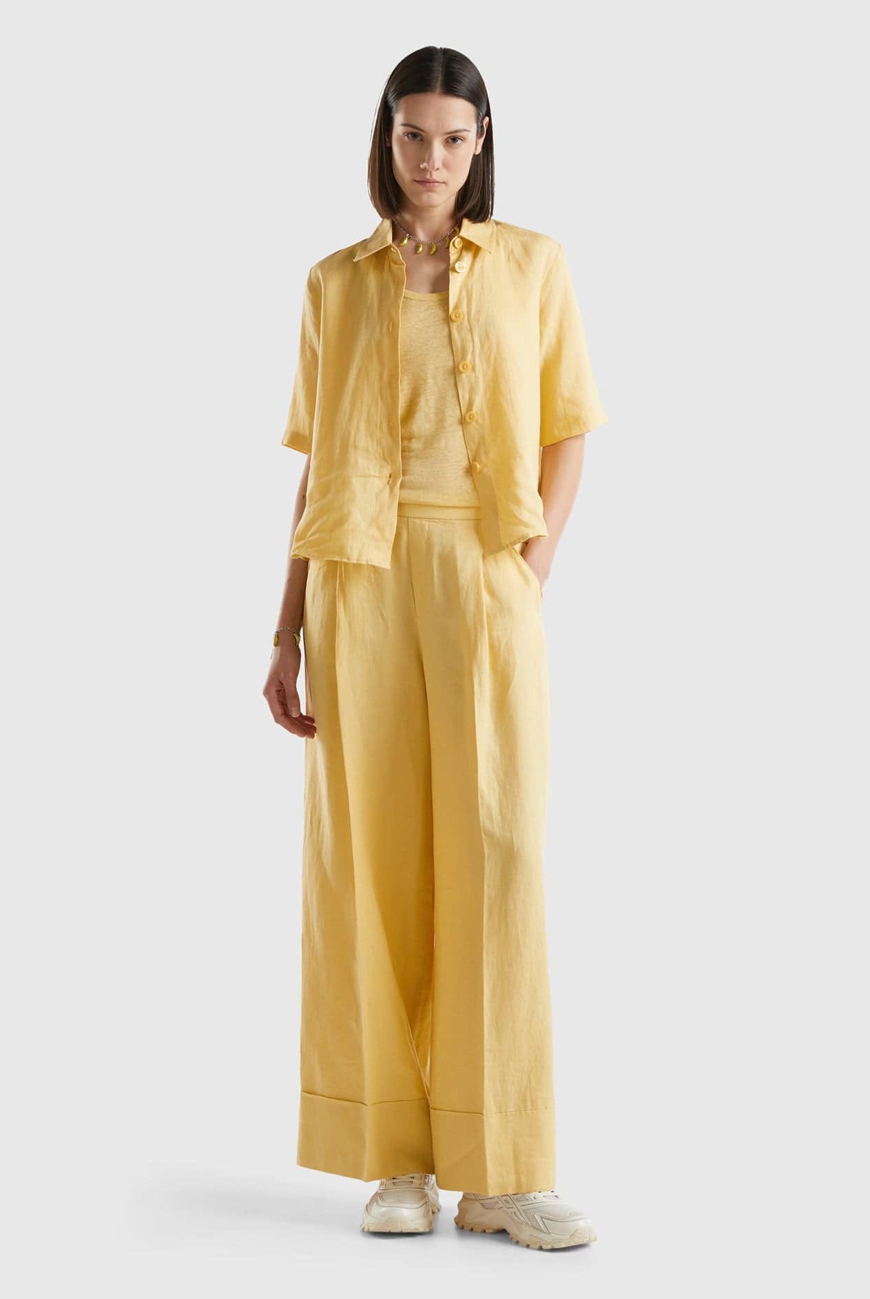 يونايتد كولورز اوف بينيتون بنطلون بالازو كتان خالص 100%