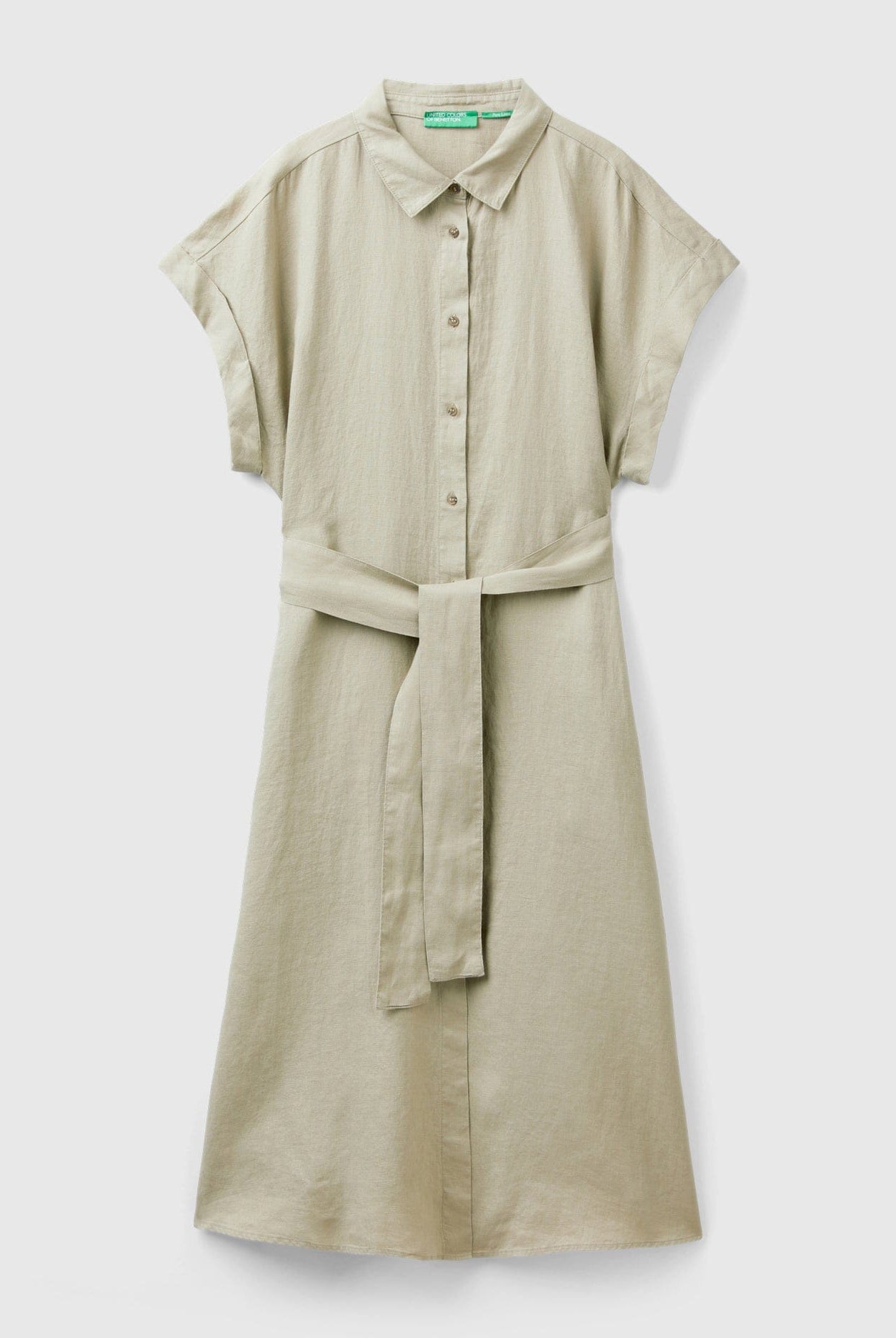 يونايتد كولورز اوف بينيتون فستان نسائي ميدي بأزرار أمامية كم قصير وحزام عند الخصر