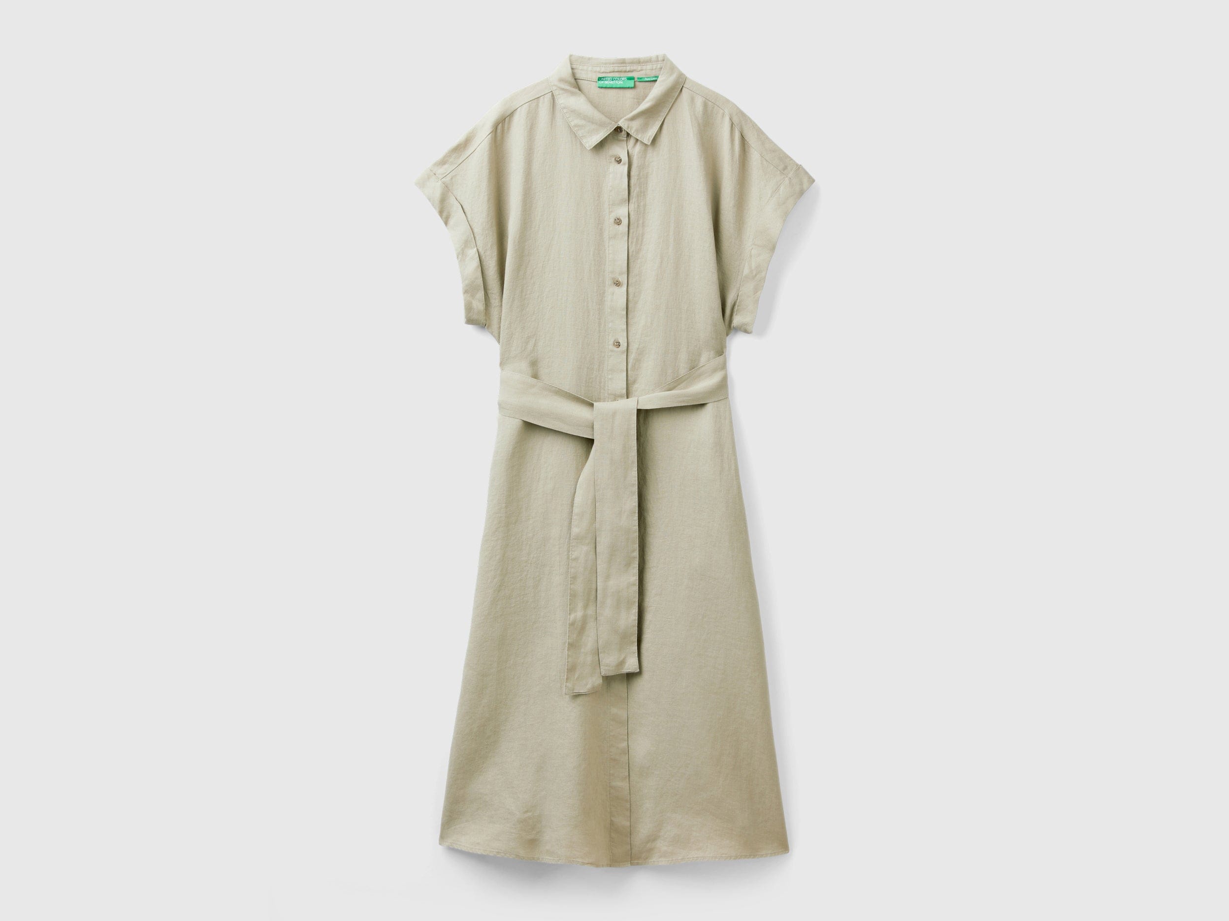 يونايتد كولورز اوف بينيتون فستان نسائي ميدي بأزرار أمامية كم قصير وحزام عند الخصر