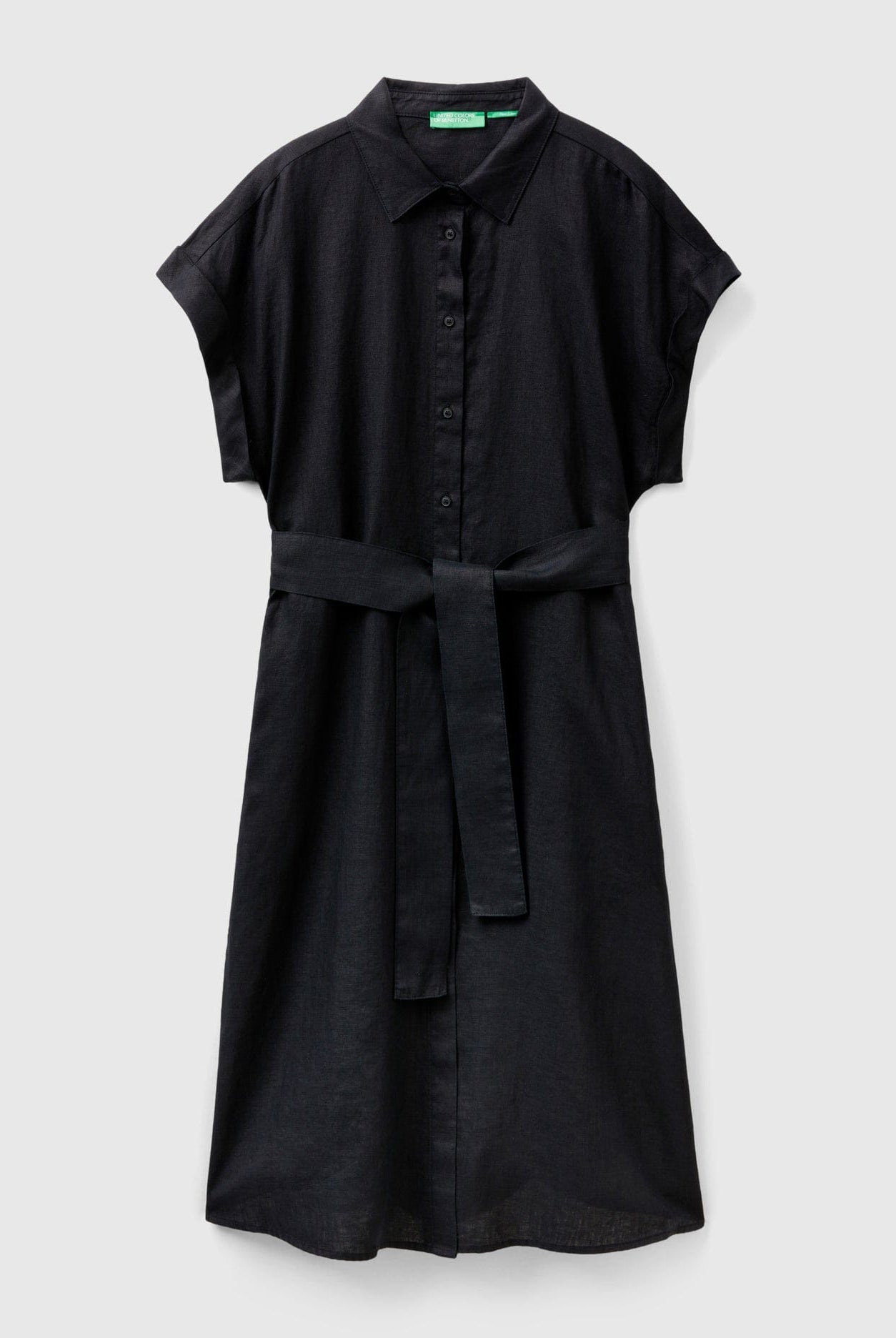 يونايتد كولورز اوف بينيتون فستان نسائي ميدي بأزرار أمامية كم قصير وحزام عند الخصر