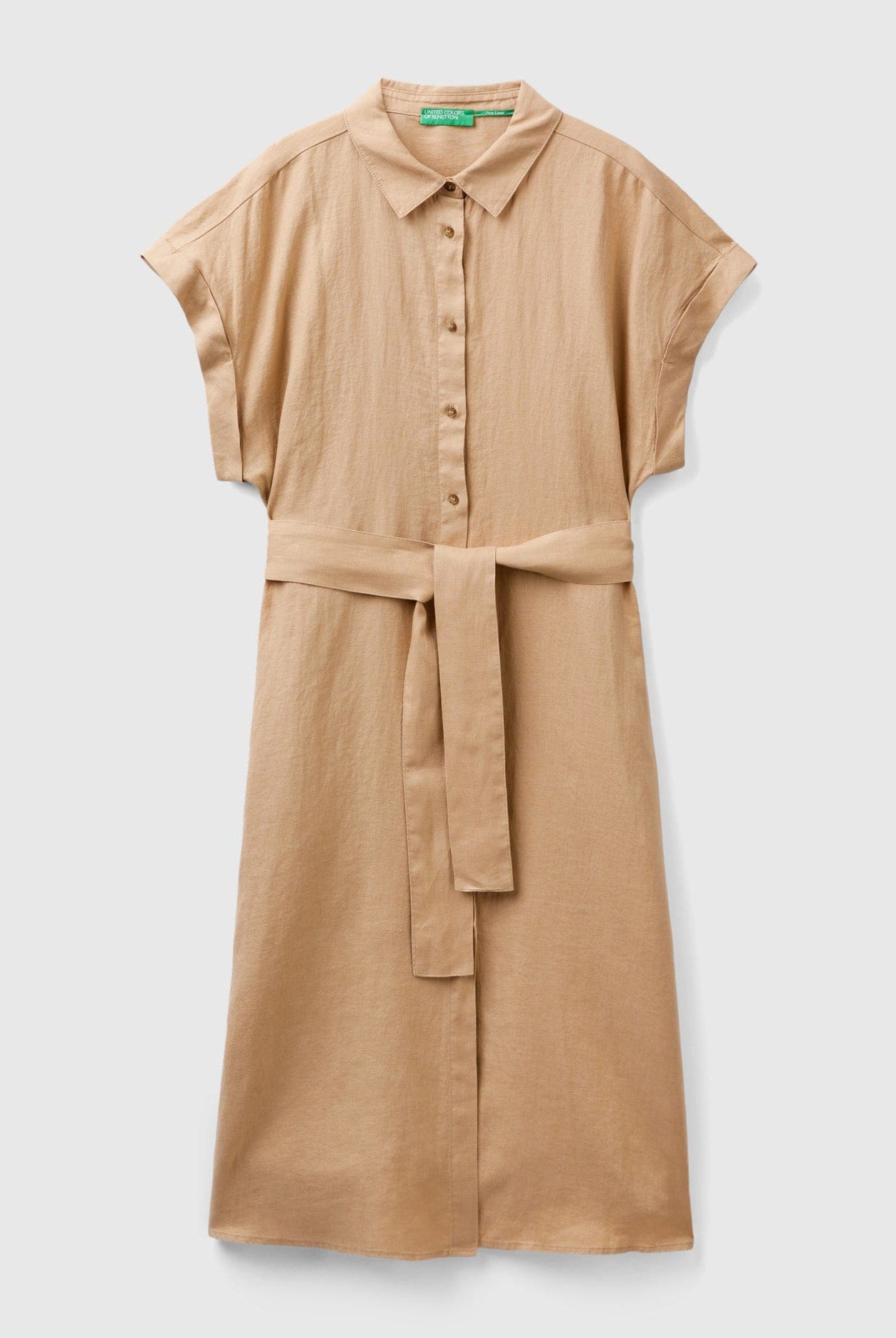 يونايتد كولورز اوف بينيتون فستان نسائي ميدي بأزرار أمامية كم قصير وحزام عند الخصر