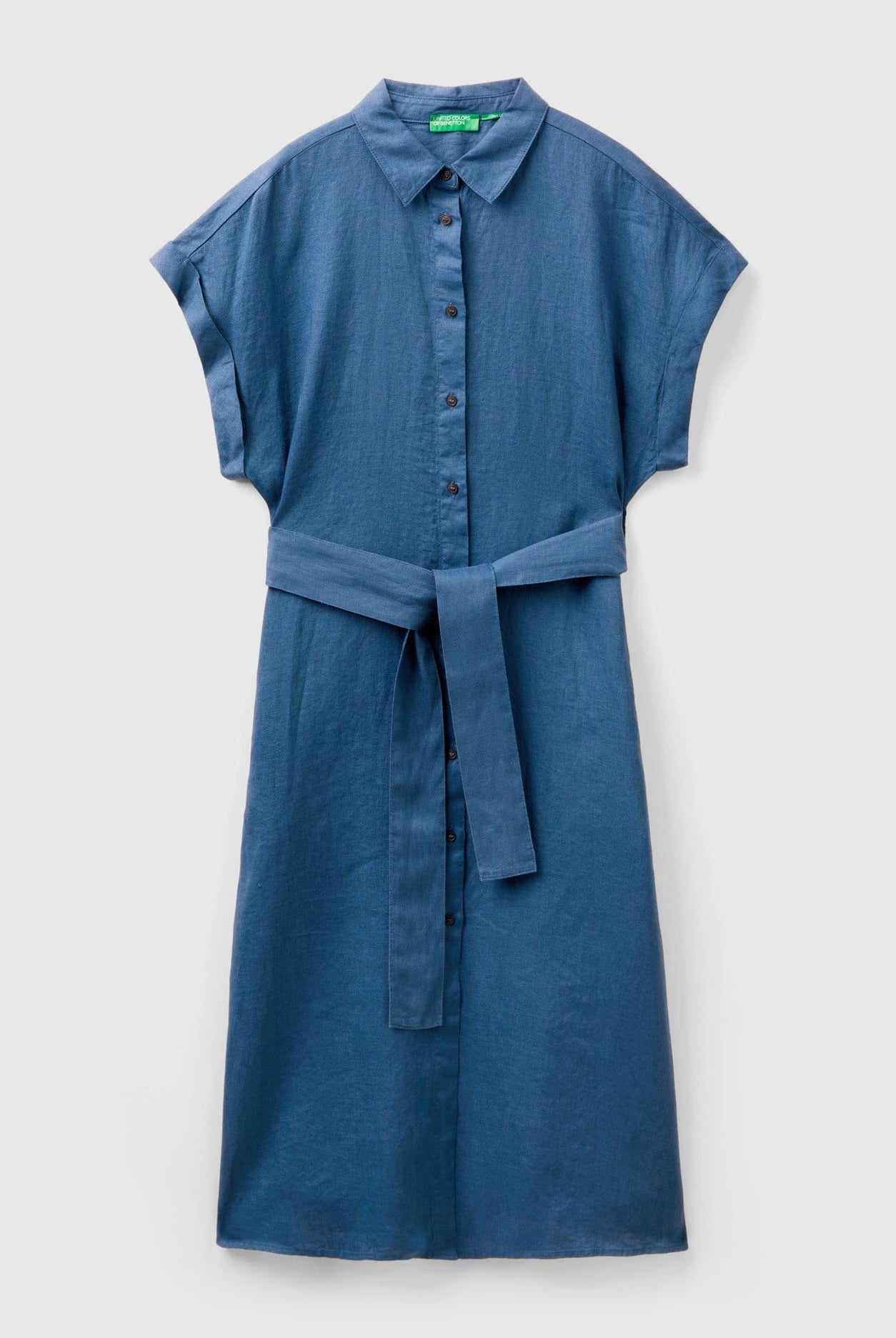 يونايتد كولورز اوف بينيتون فستان نسائي ميدي بأزرار أمامية كم قصير وحزام عند الخصر