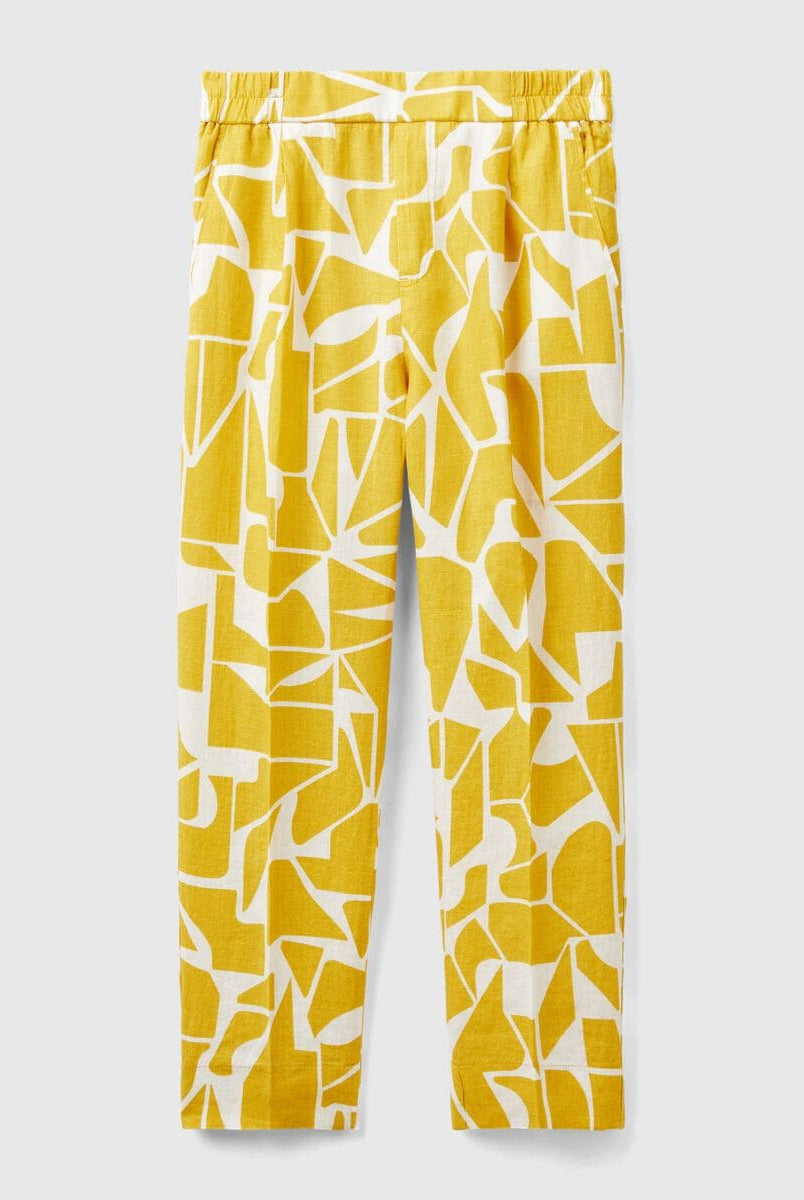 يونايتد كولورز اوف بينيتون بنطلون نسائي مزخرف بالكامل بخصر مرن من الكتان