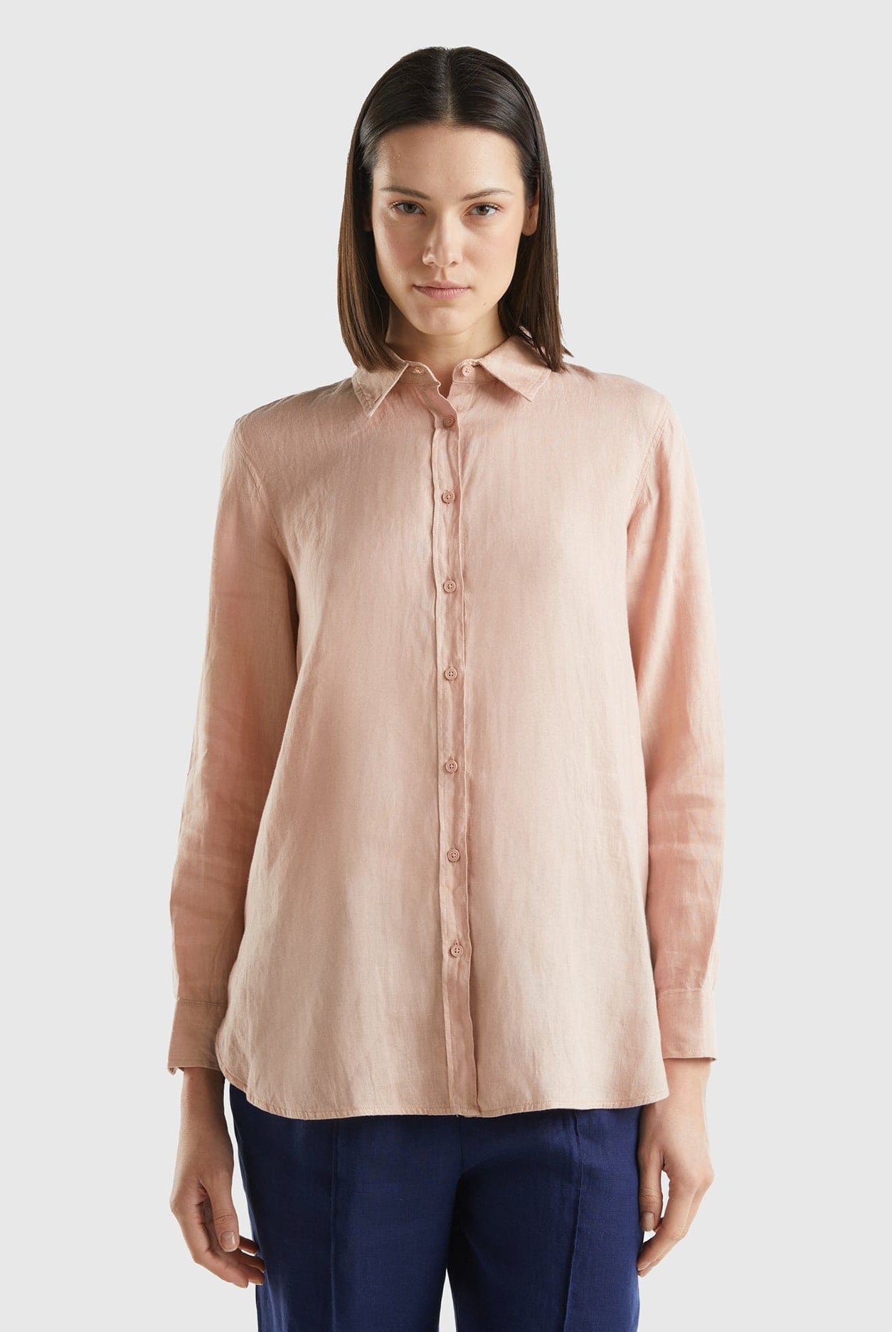 يونايتد كولورز اوف بينيتون قميص طويل من الكتان الخالص