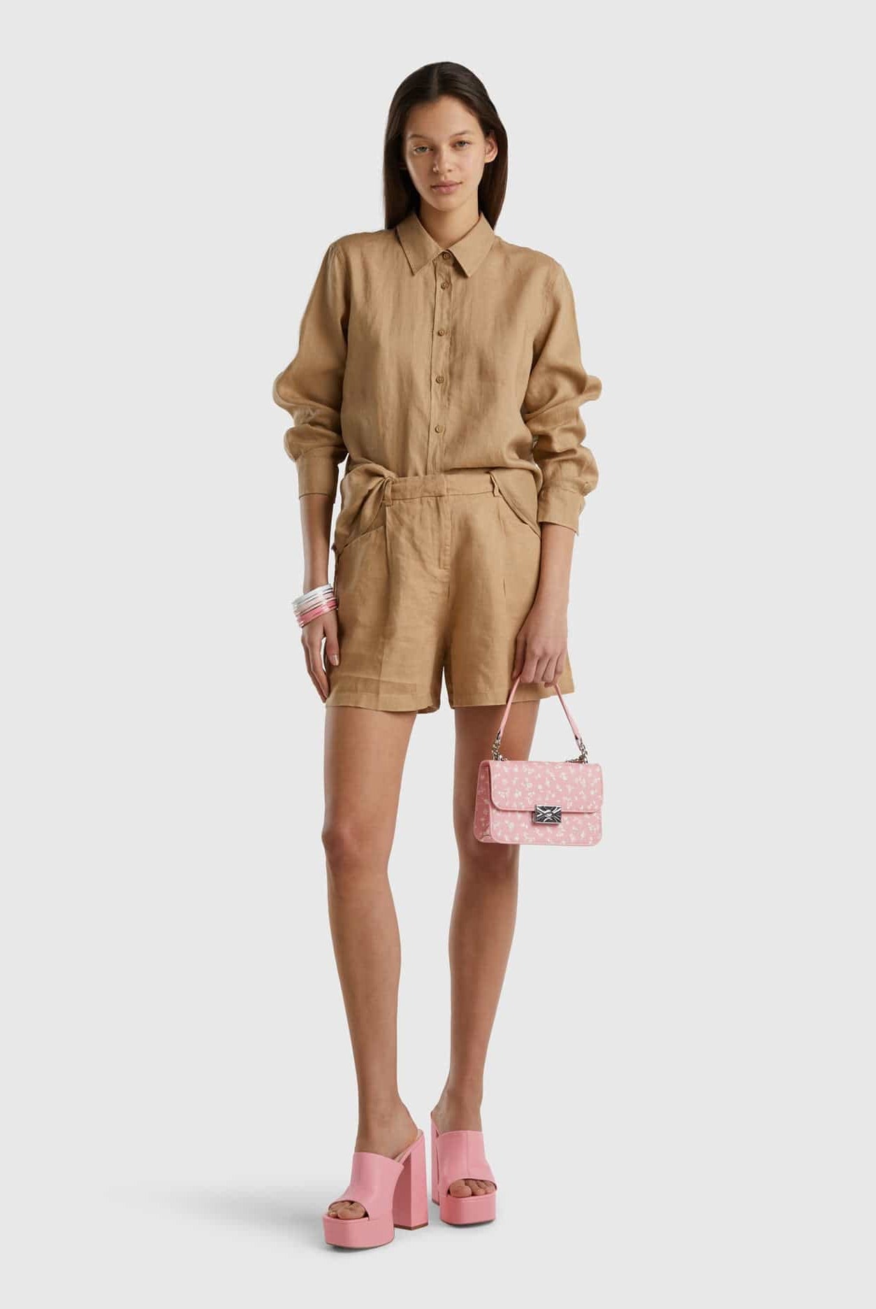 يونايتد كولورز اوف بينيتون قميص طويل من الكتان الخالص