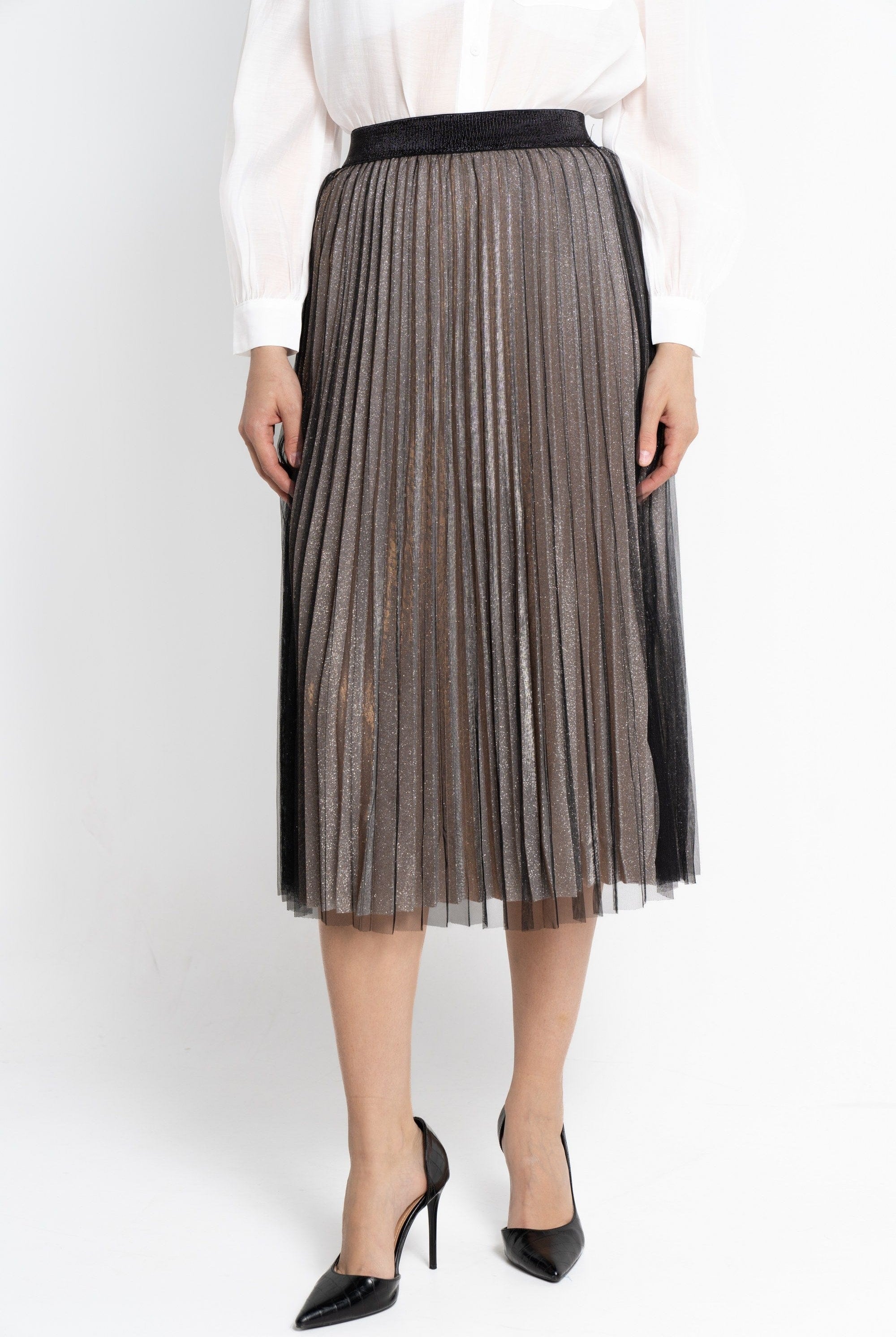 نتشي تنورة ميدي بليسيه خصر مرتفع نسائي وردي باهت