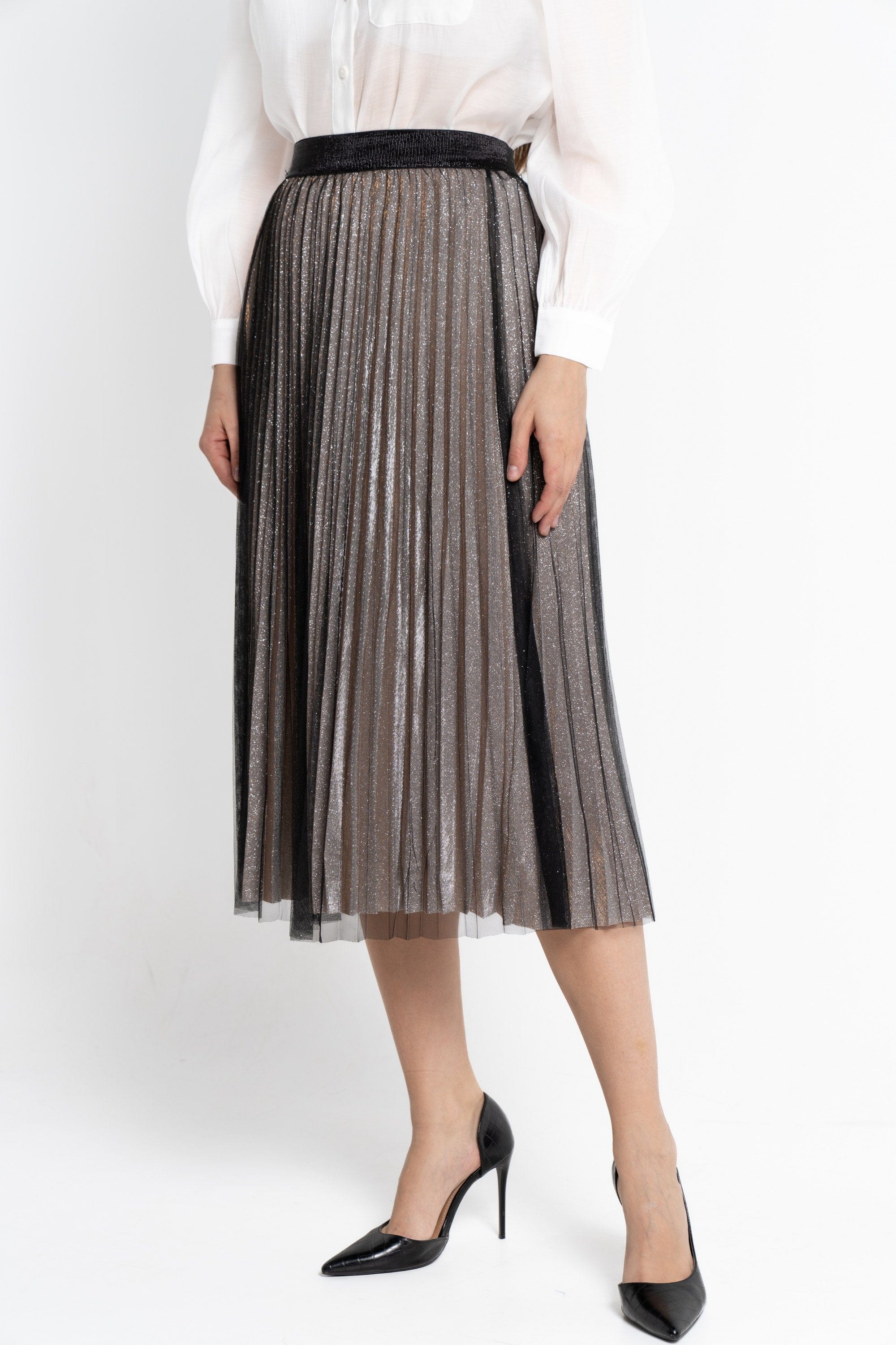 نتشي تنورة ميدي بليسيه خصر مرتفع نسائي وردي باهت