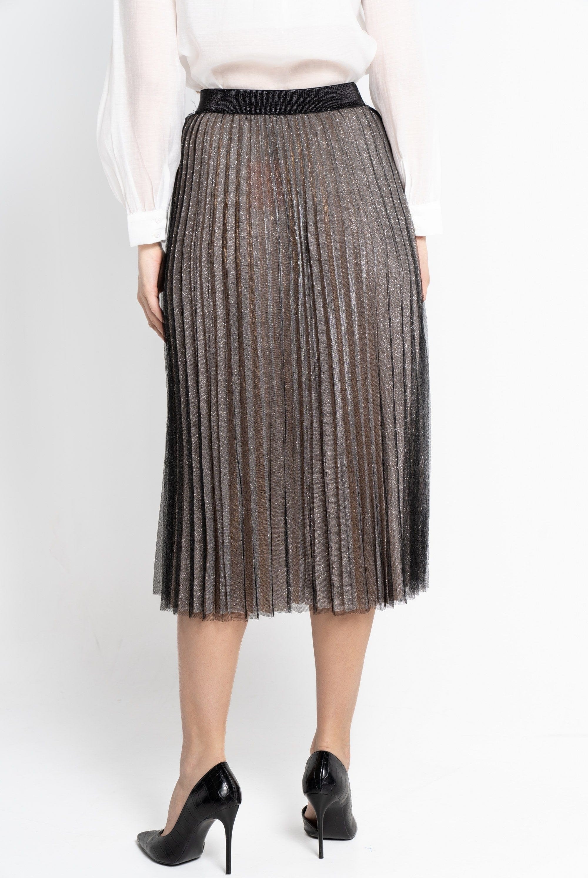 نتشي تنورة ميدي بليسيه خصر مرتفع نسائي وردي باهت