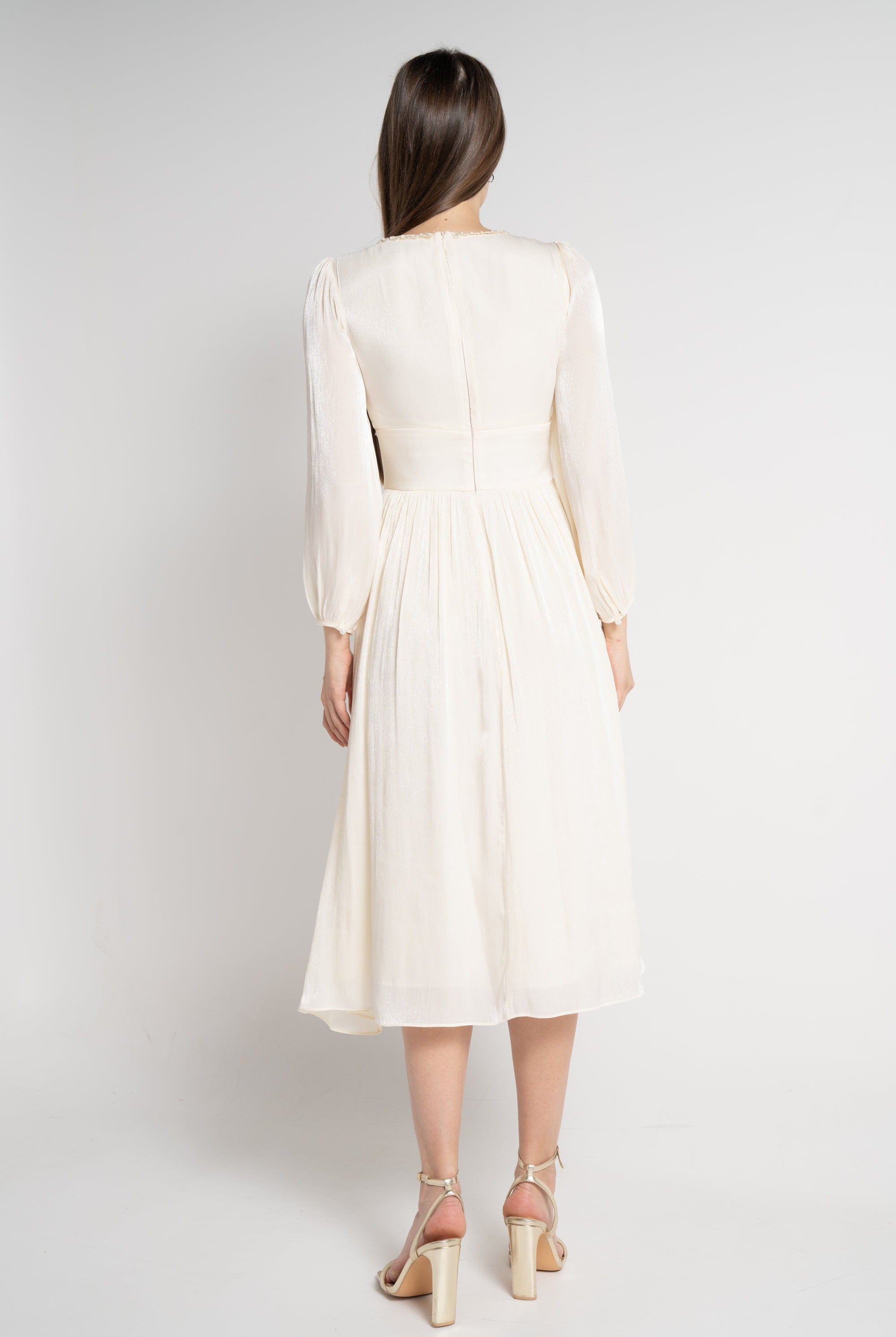 نتشي فستان ميدي بأكمام طويلة بستراس لامع نسائي