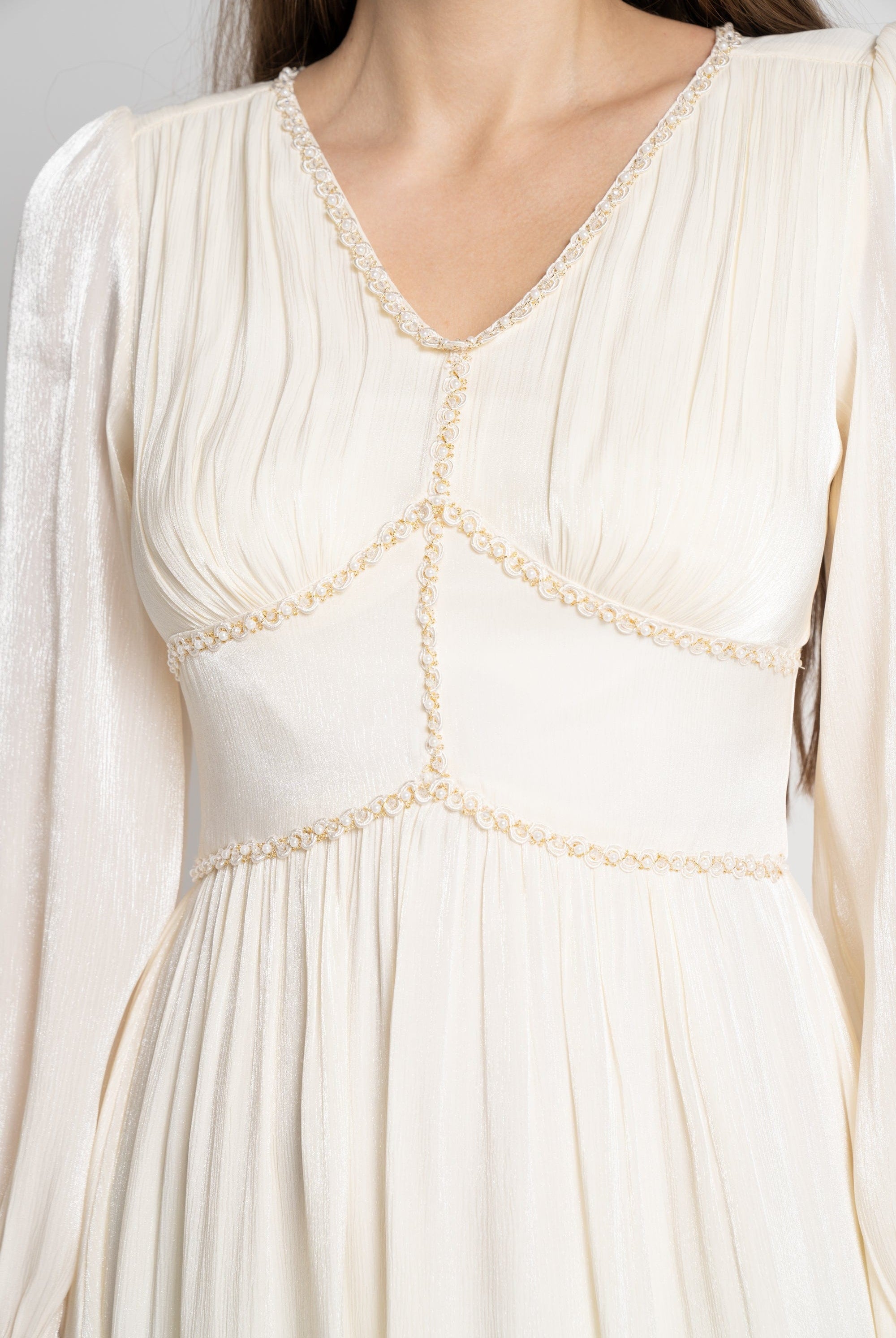 نتشي فستان ميدي بأكمام طويلة بستراس لامع نسائي