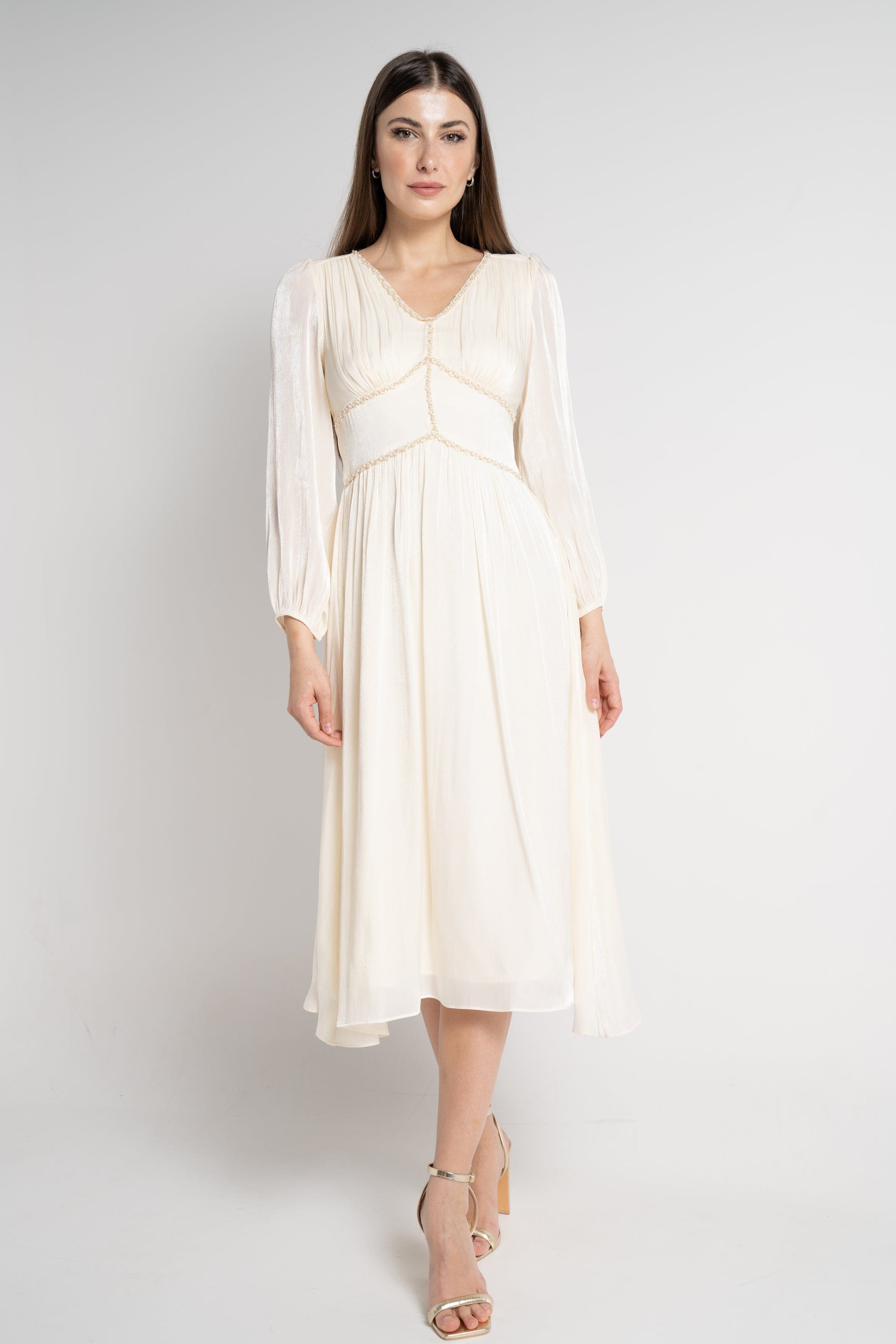 نتشي فستان ميدي بأكمام طويلة بستراس لامع نسائي