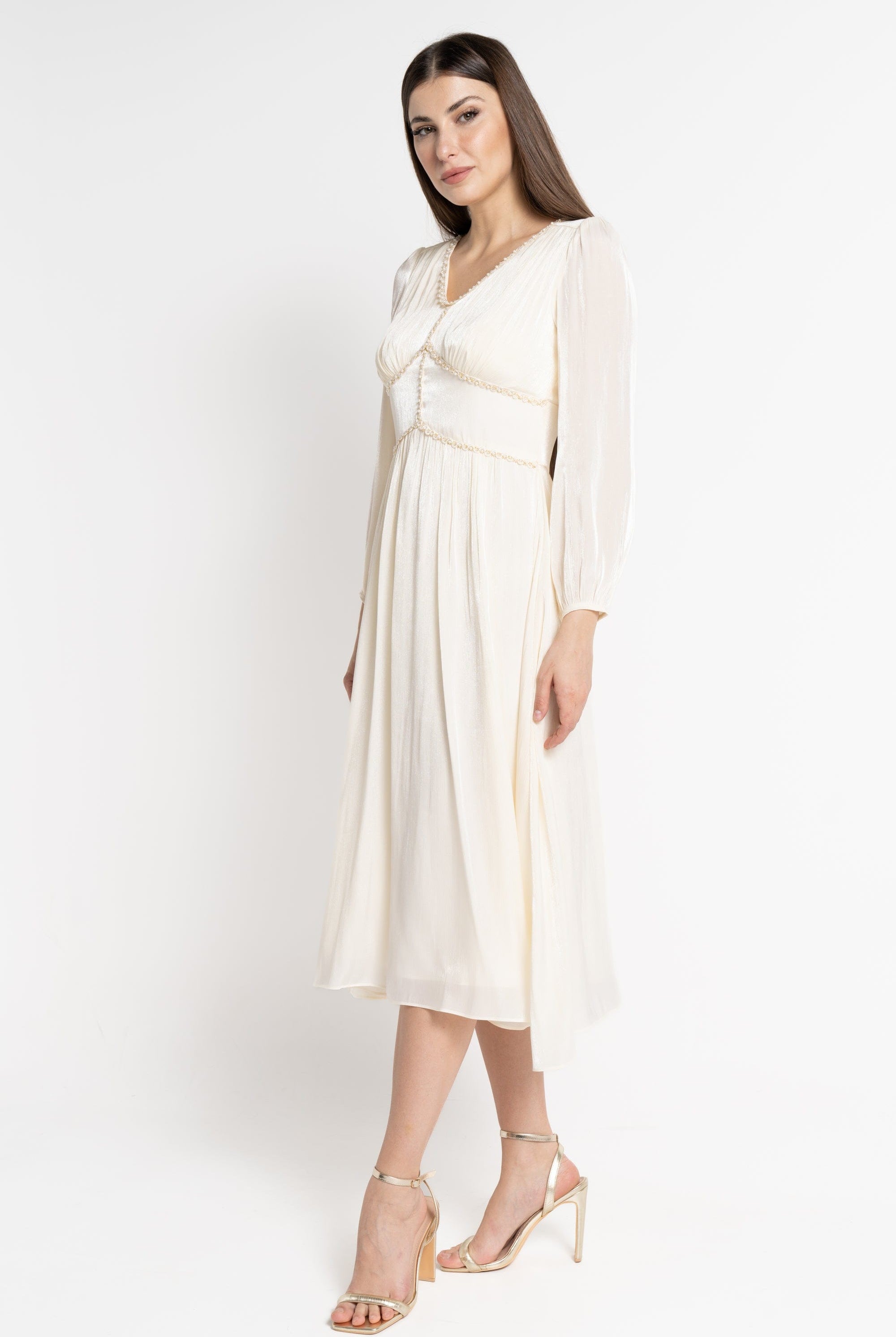 نتشي فستان ميدي بأكمام طويلة بستراس لامع نسائي