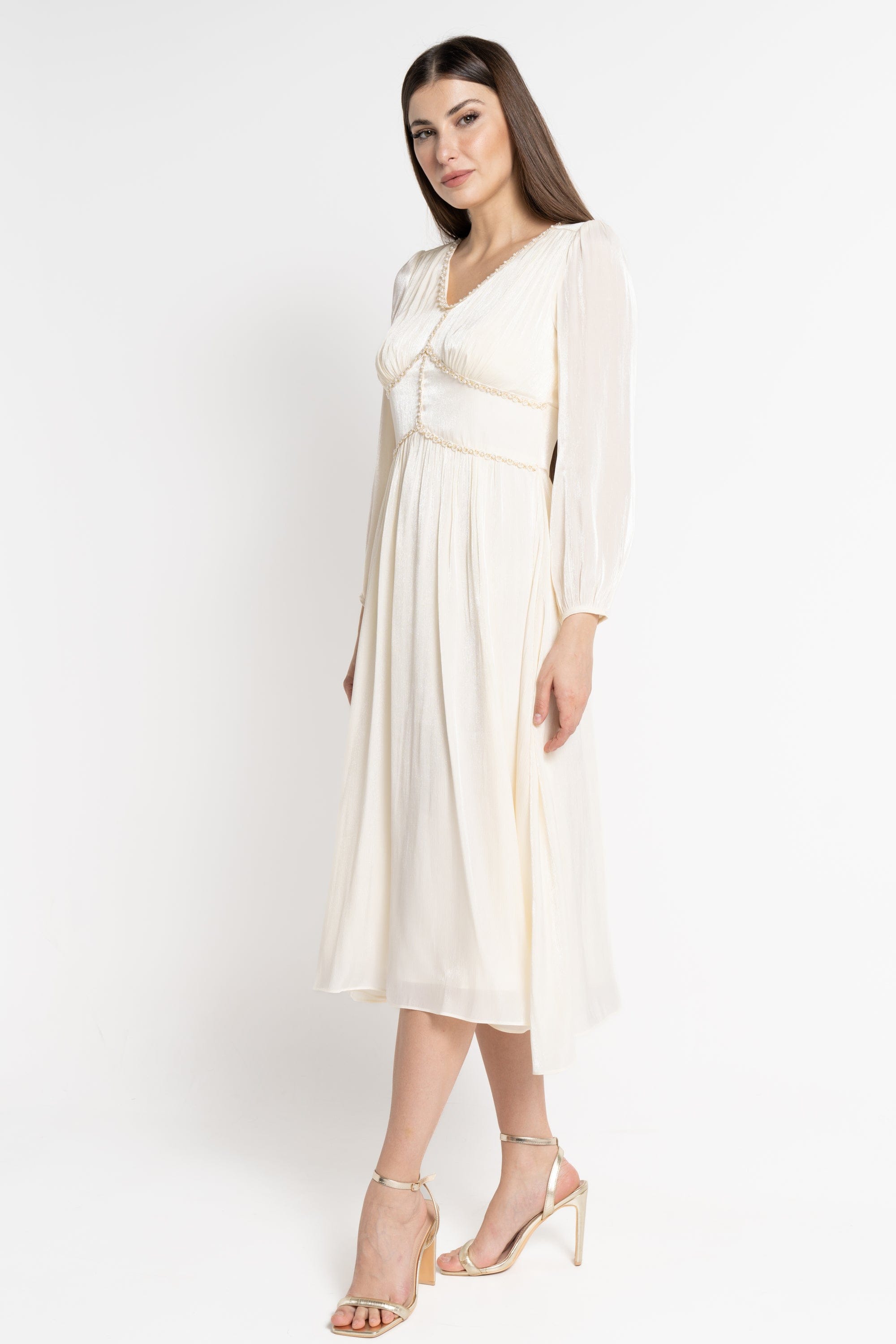 نتشي فستان ميدي بأكمام طويلة بستراس لامع نسائي