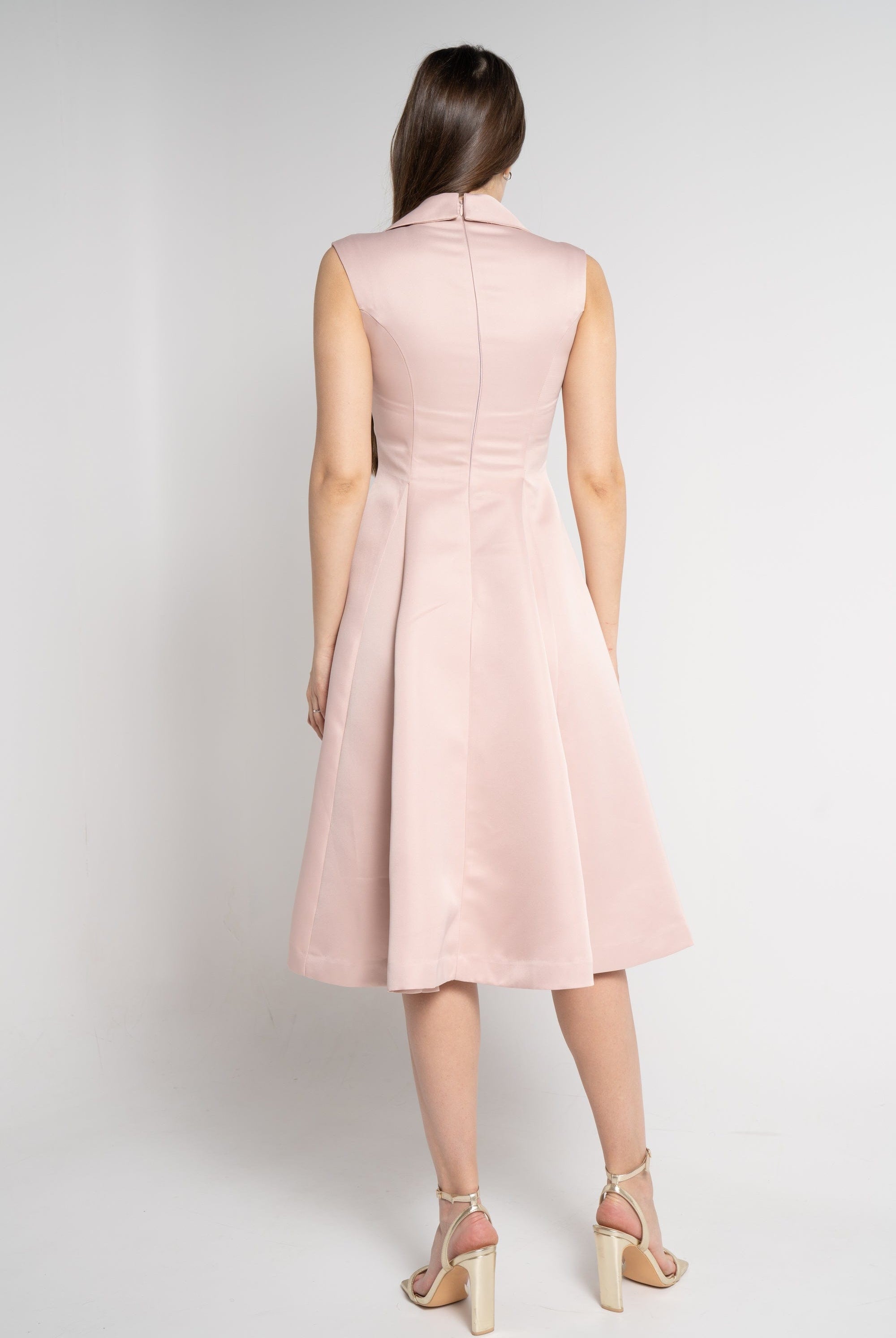 نتشي فستان ميدي بلا أكمام كت بأزرار أمامية نسائي