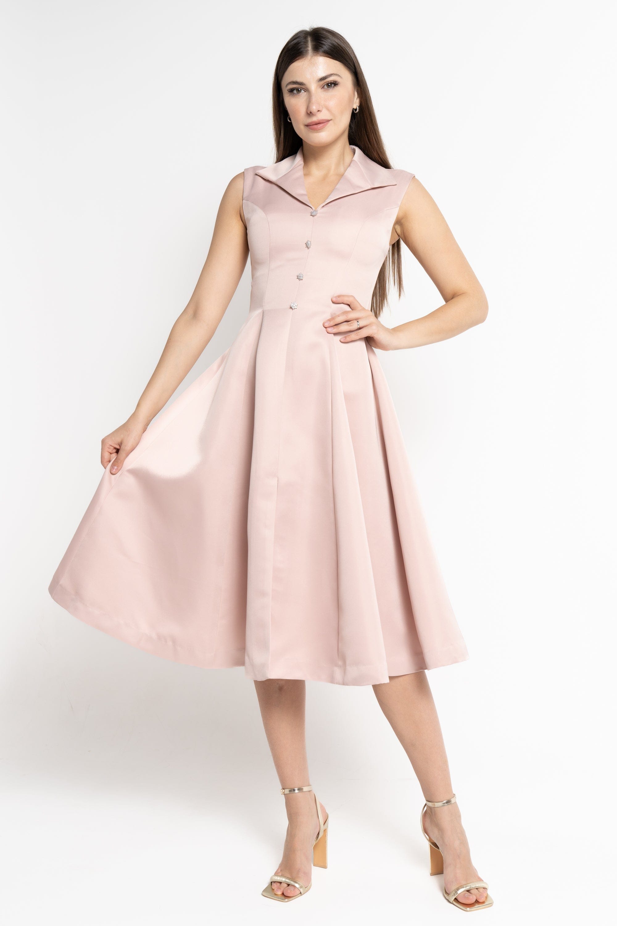 نتشي فستان ميدي بلا أكمام كت بأزرار أمامية نسائي