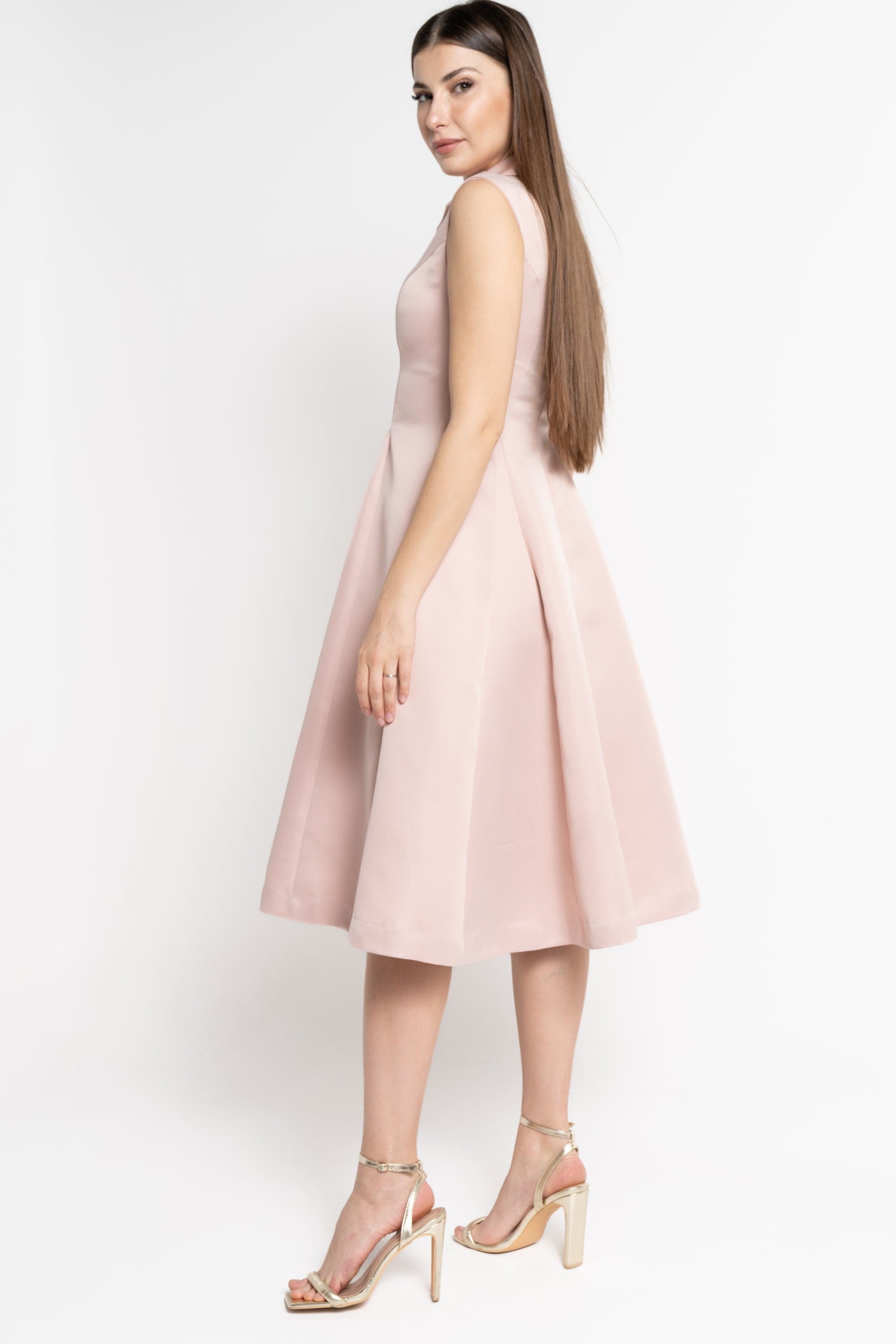 نتشي فستان ميدي بلا أكمام كت بأزرار أمامية نسائي