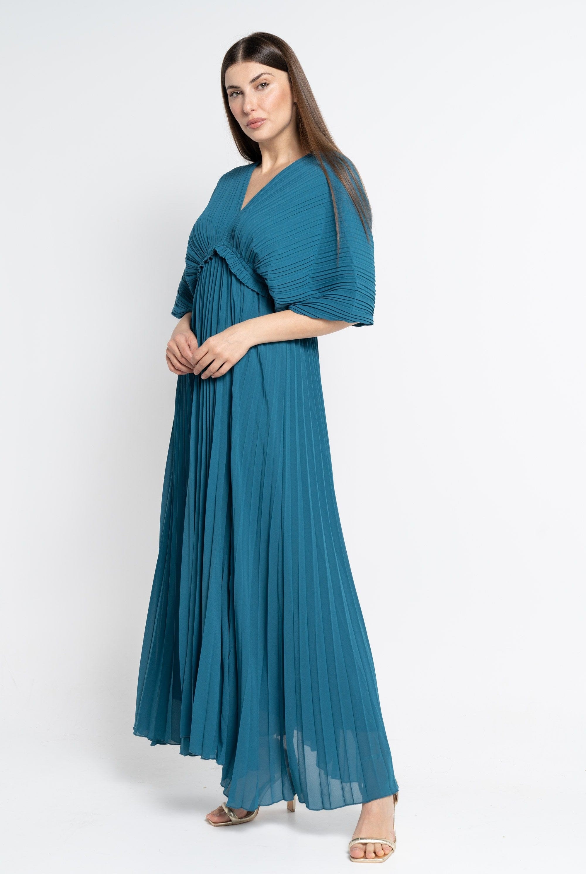 نتشي فستان ماكسي بأكمام فراشة مخصر نسائي