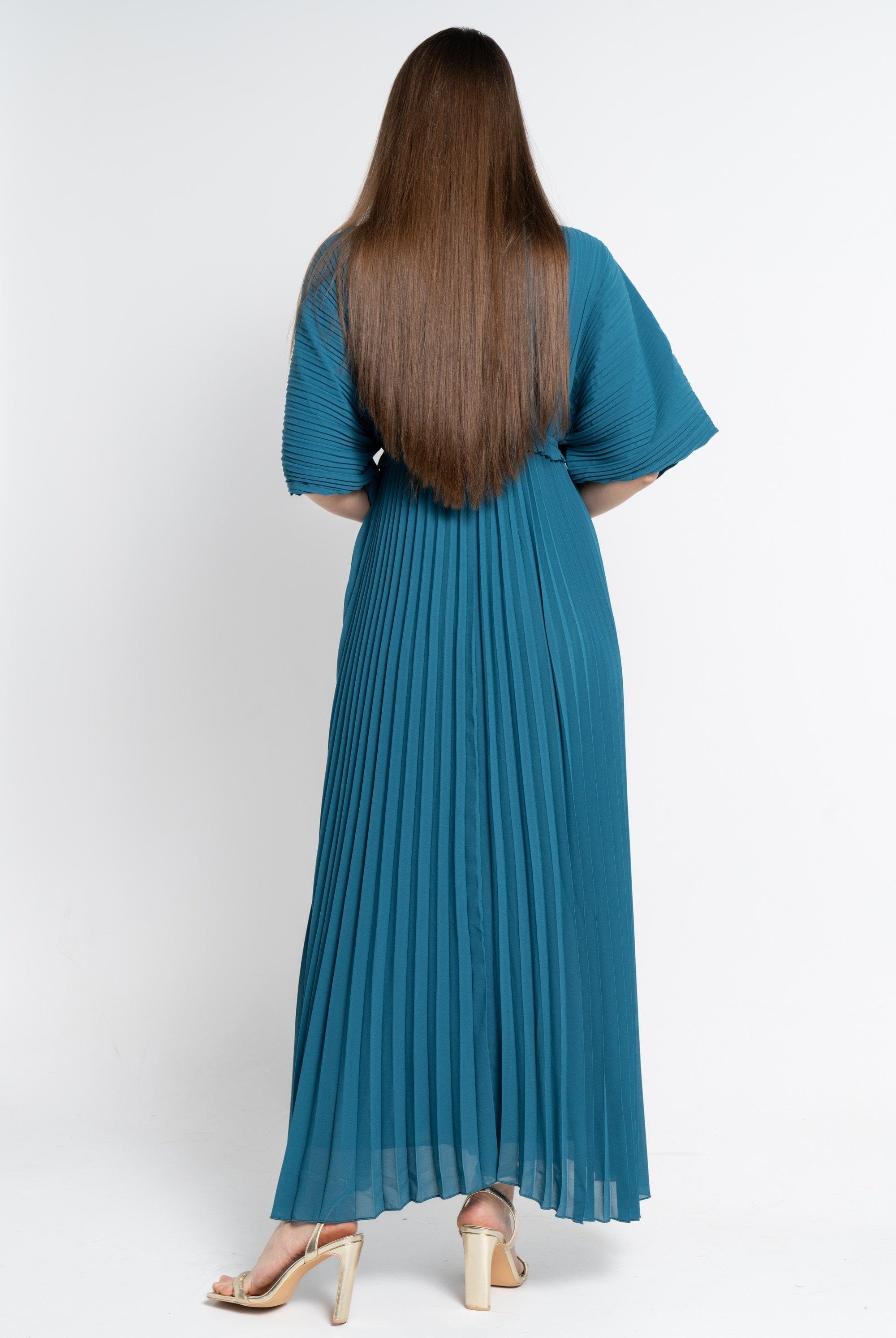 نتشي فستان ماكسي بأكمام فراشة مخصر نسائي