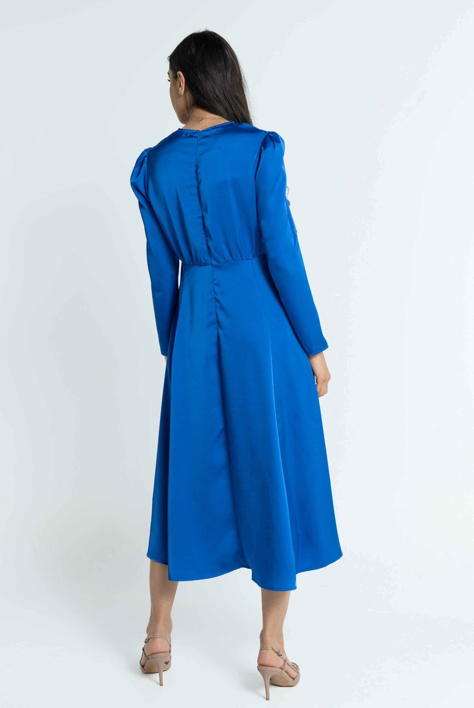 نتشي فستان ميدي بأكمام طويلة بربطة صدر نسائي