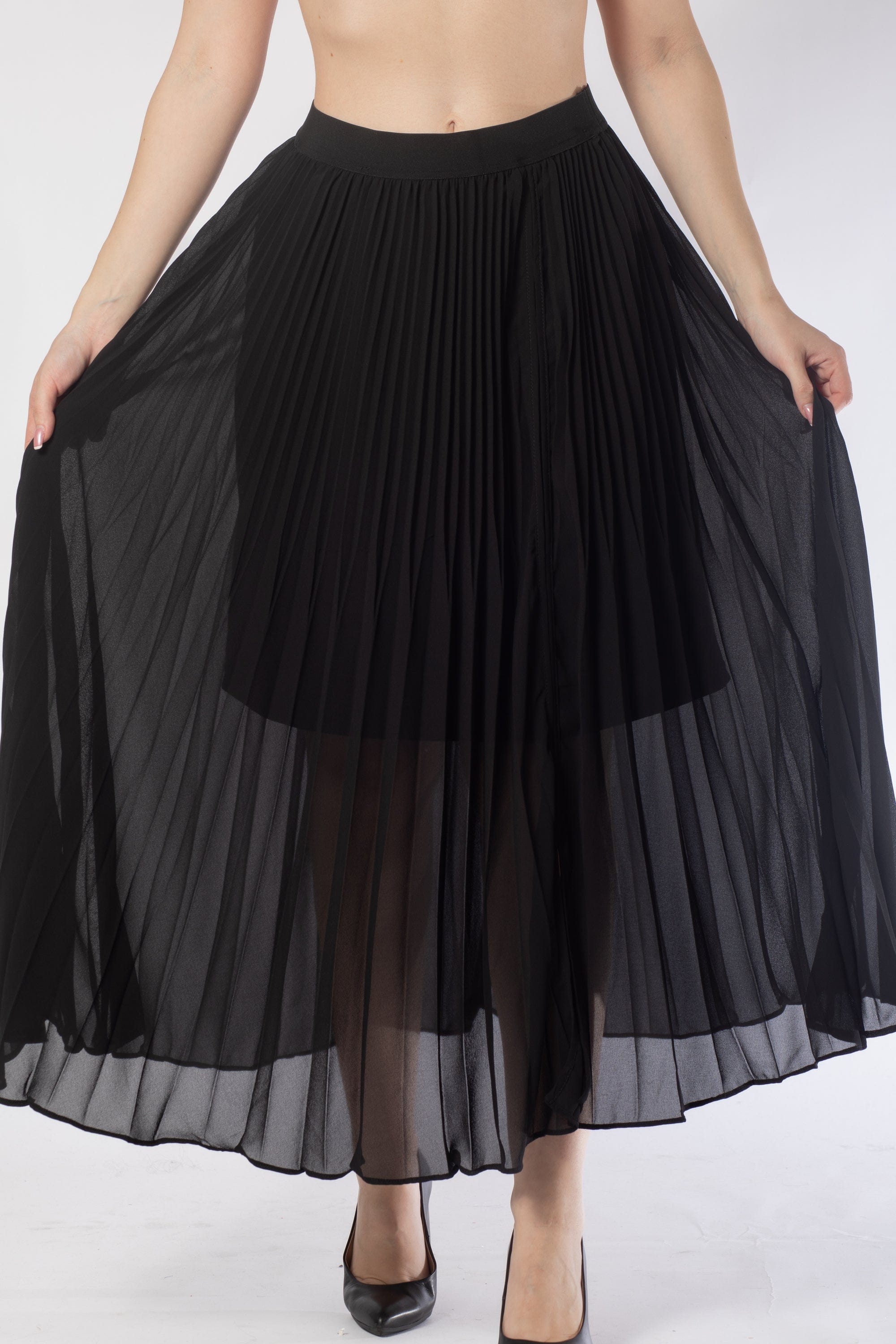 تنورة ميدي بكسرات سادة نسائي