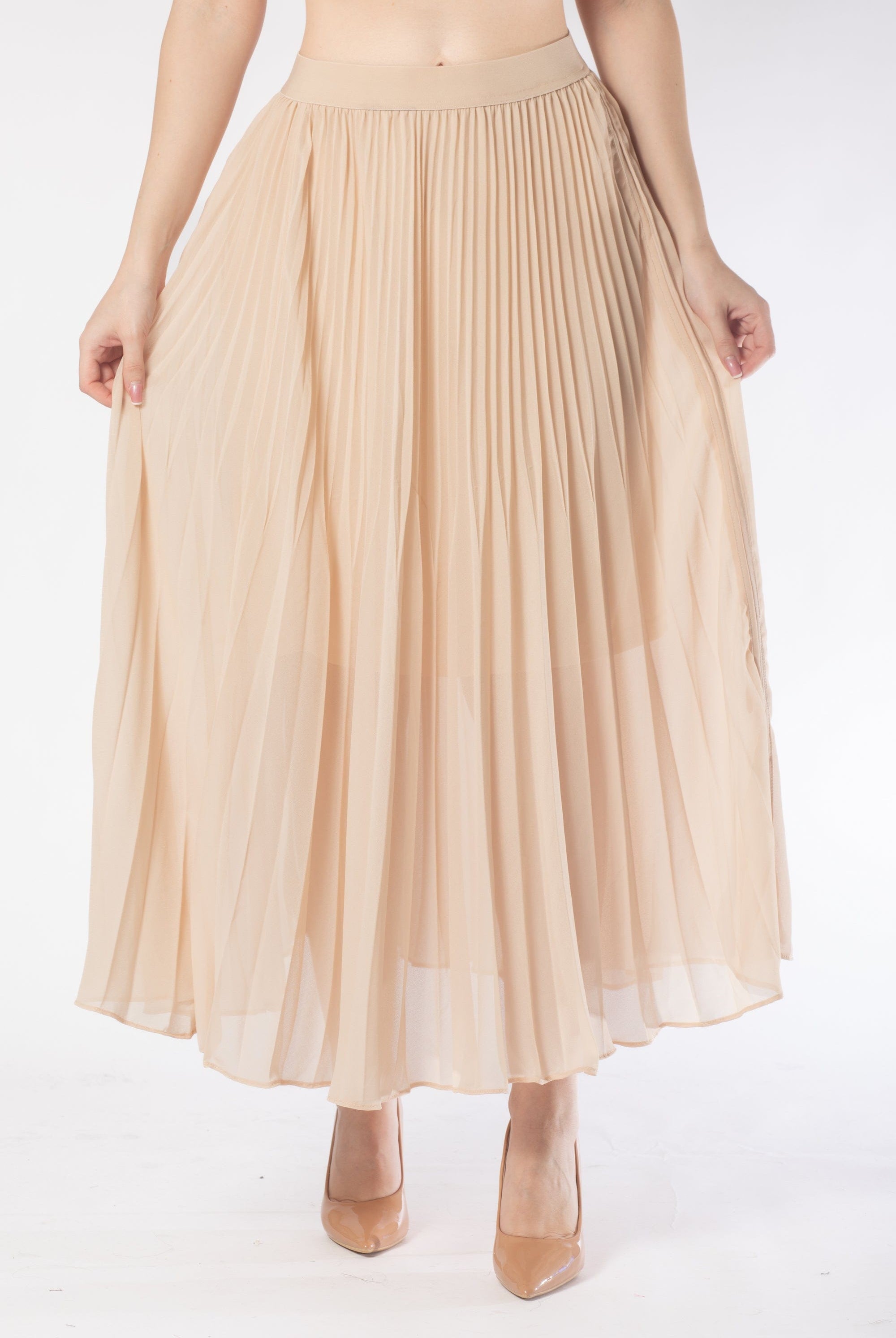 تنورة ميدي بكسرات سادة نسائي