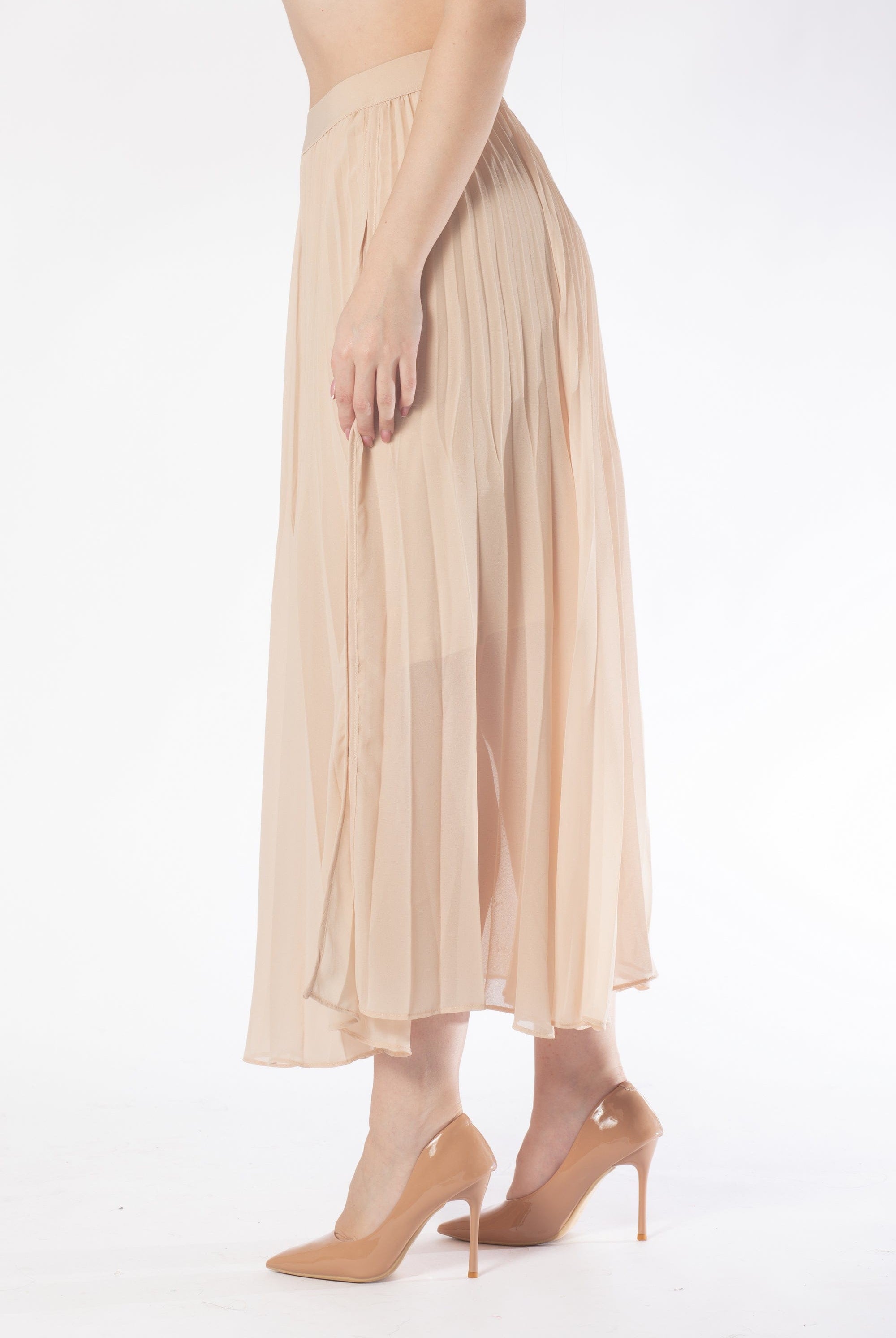 تنورة ميدي بكسرات سادة نسائي